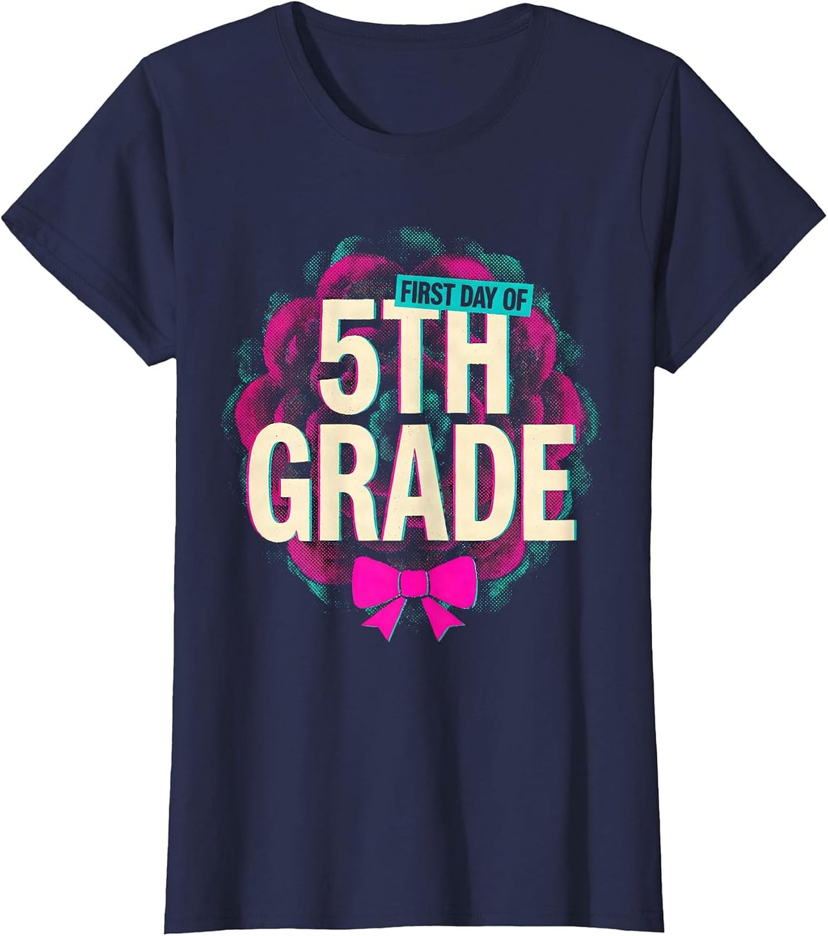 Women's First Day Of 5th Grade Coquette Bow Back To School Girl T-Shirt - Navy Blue