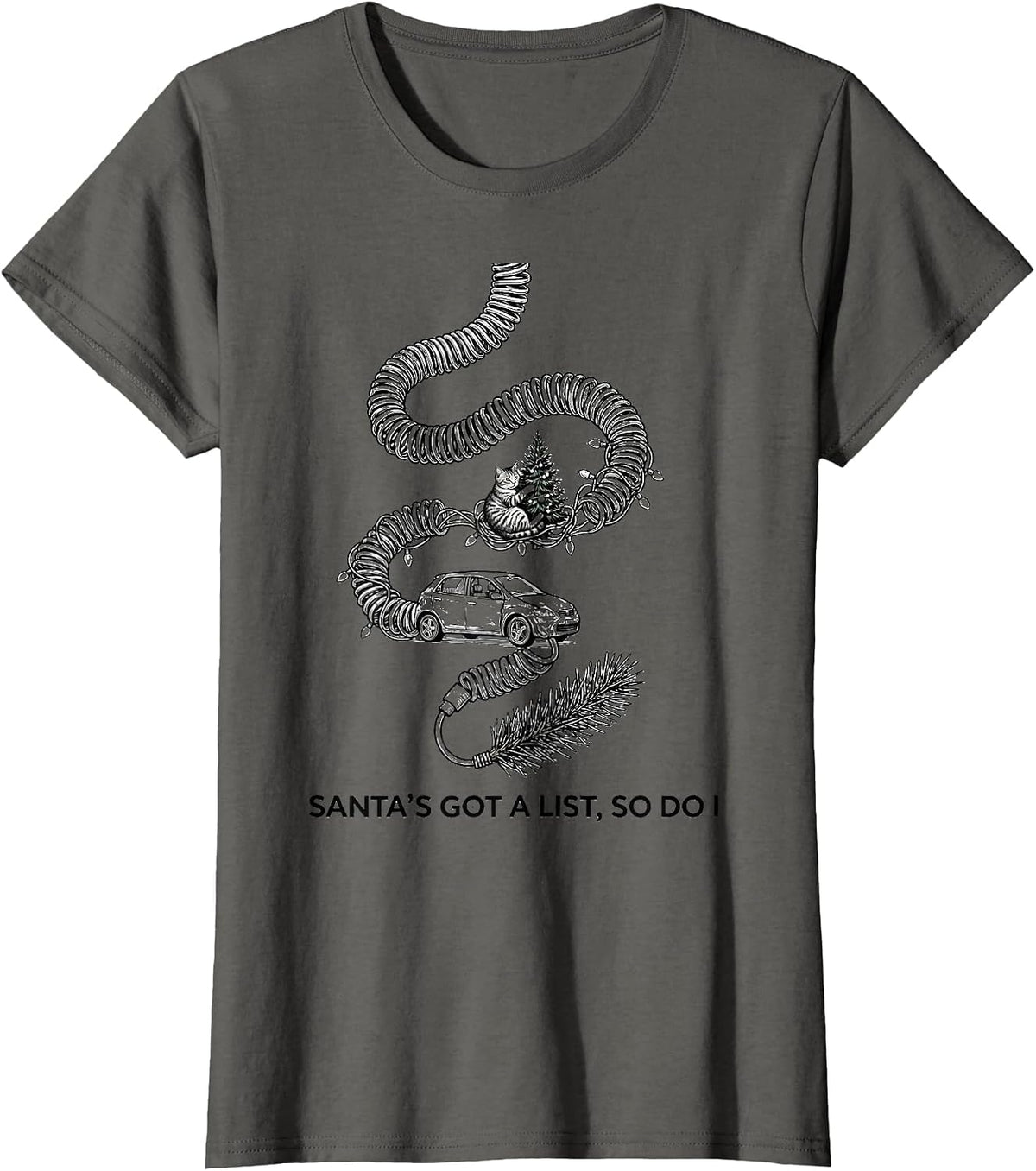 Women's Santa's Got A List So Do I Funny 911 Dispatcher Christmas T-Shirt - Asphalt Grey