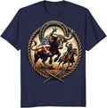 Bull Riding Rodeo Cowboy Graphic Tee T-Shirt - Navy Blue