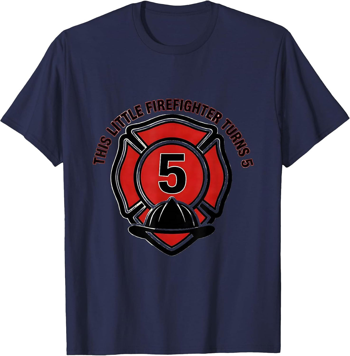 This Little Firefighter Turns 5 Fire Truck Birthday Boy T-Shirt - Navy Blue