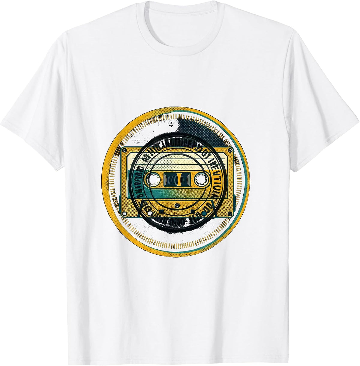 Men's Sealed Cassette Tape Badge Old School Hip-Hop Nostalgia T-Shirt - White
