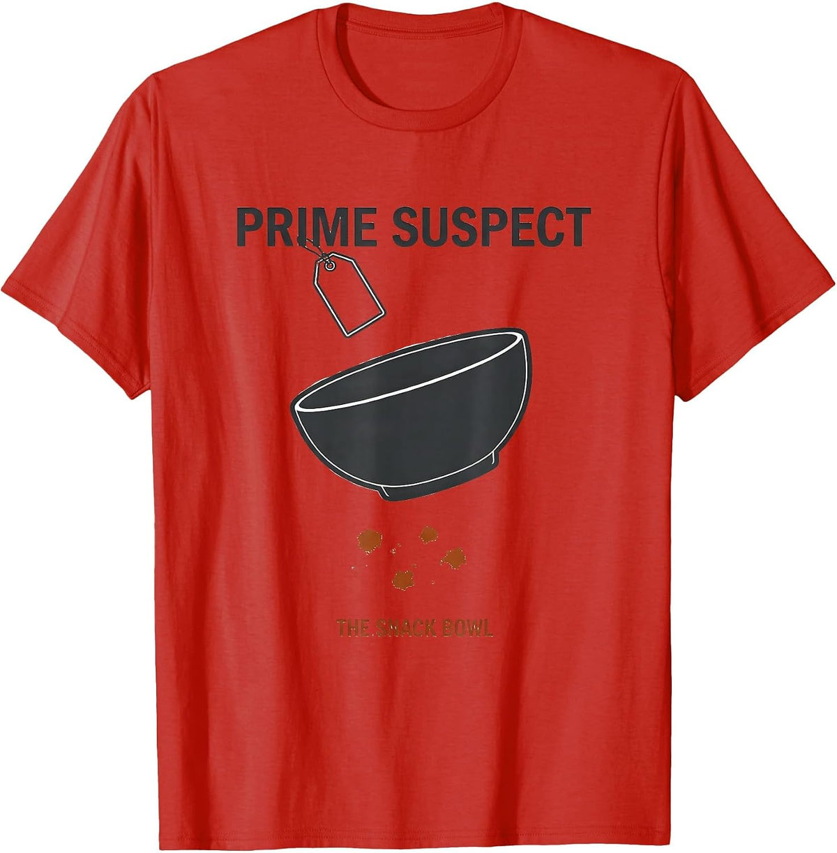Men's Prime Suspect The Snack Bowl True Crime Fan Couch Humor T-Shirt - Red