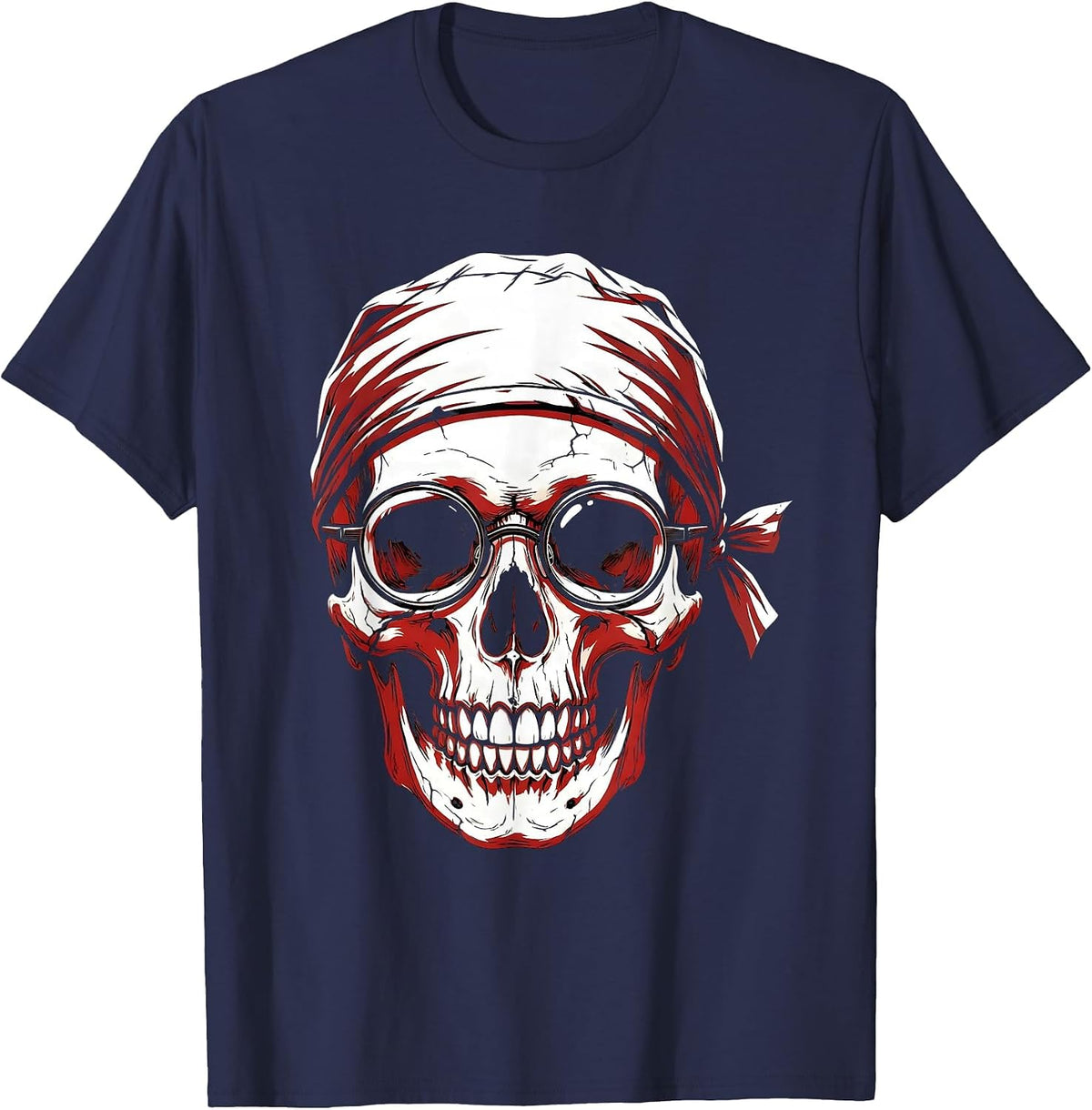 Halloween Skull Surgeon Underscrub Graphic T-Shirt - Navy Blue