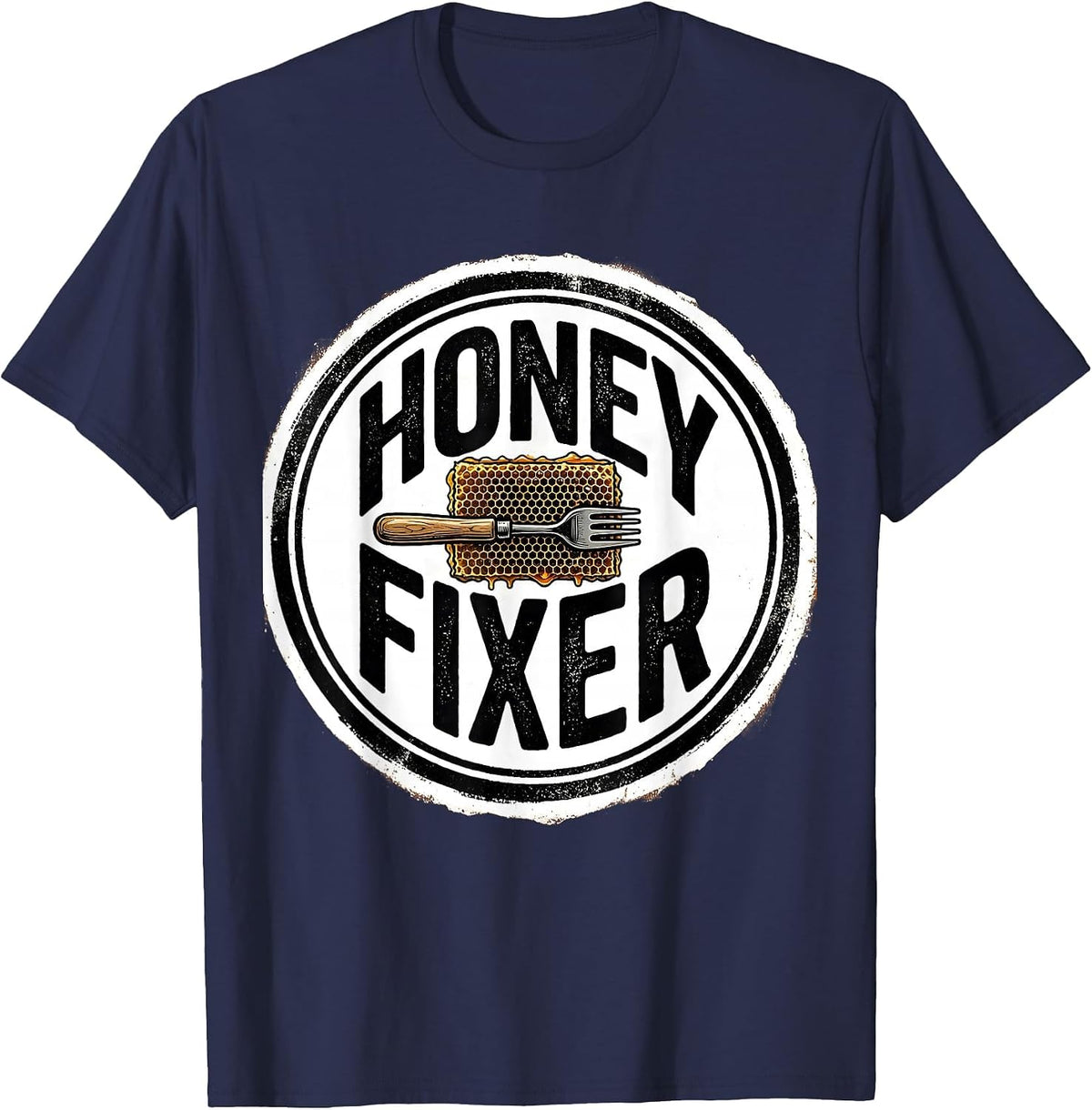 Honey Fixer Rubber Stamp Beekeeper Apiarist Humor T-Shirt - Navy Blue