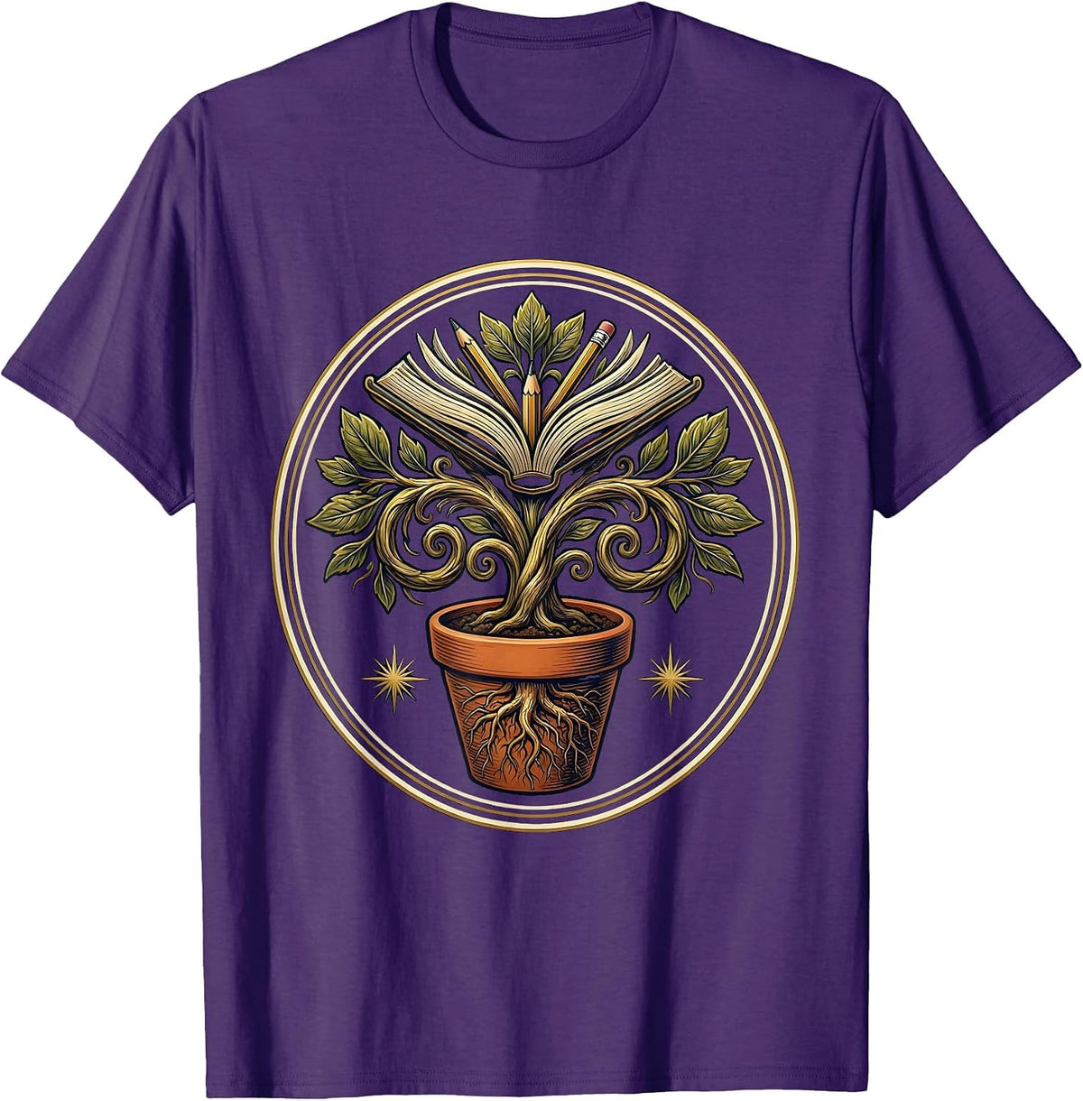 4th Grade Teacher Potted Plant Growing Letters T-Shirt - Purple