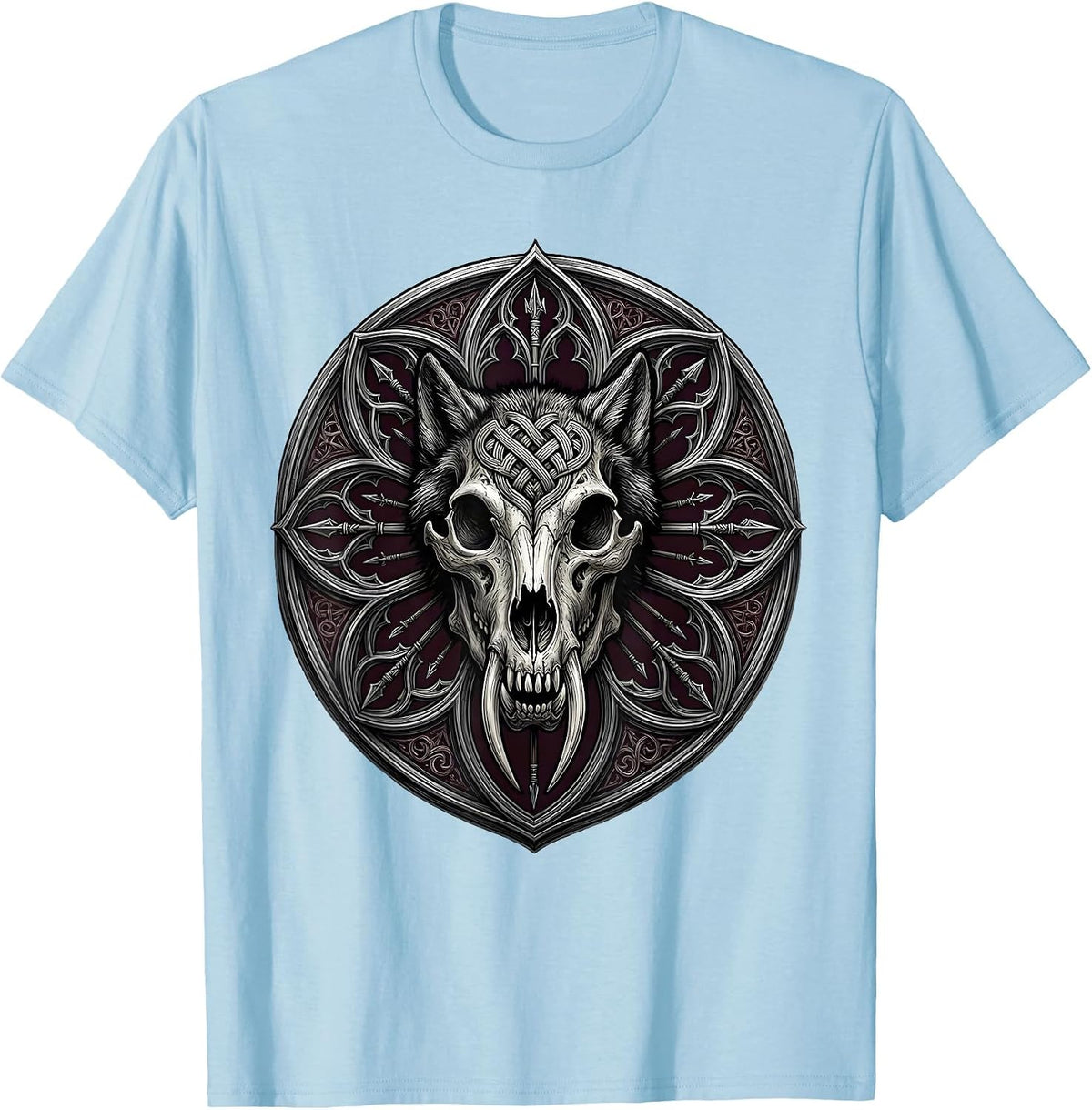 Men's Wolverine Skull Tribal Heavy Metal Graphic Tee T-Shirt - Baby Blue