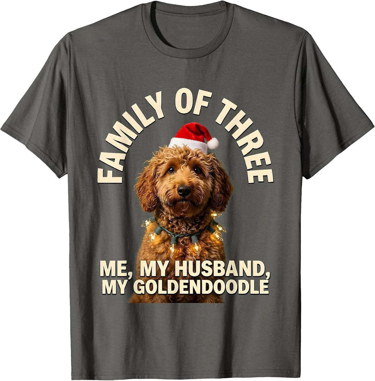 Men's Family of Three: Me, My Husband, My Goldendoodle Christmas T-Shirt - Asphalt Grey