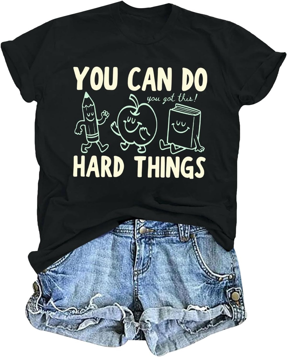 You Can Do Hard Things Shirt Teacher Tshirts Inspirational Tees for Women - Black