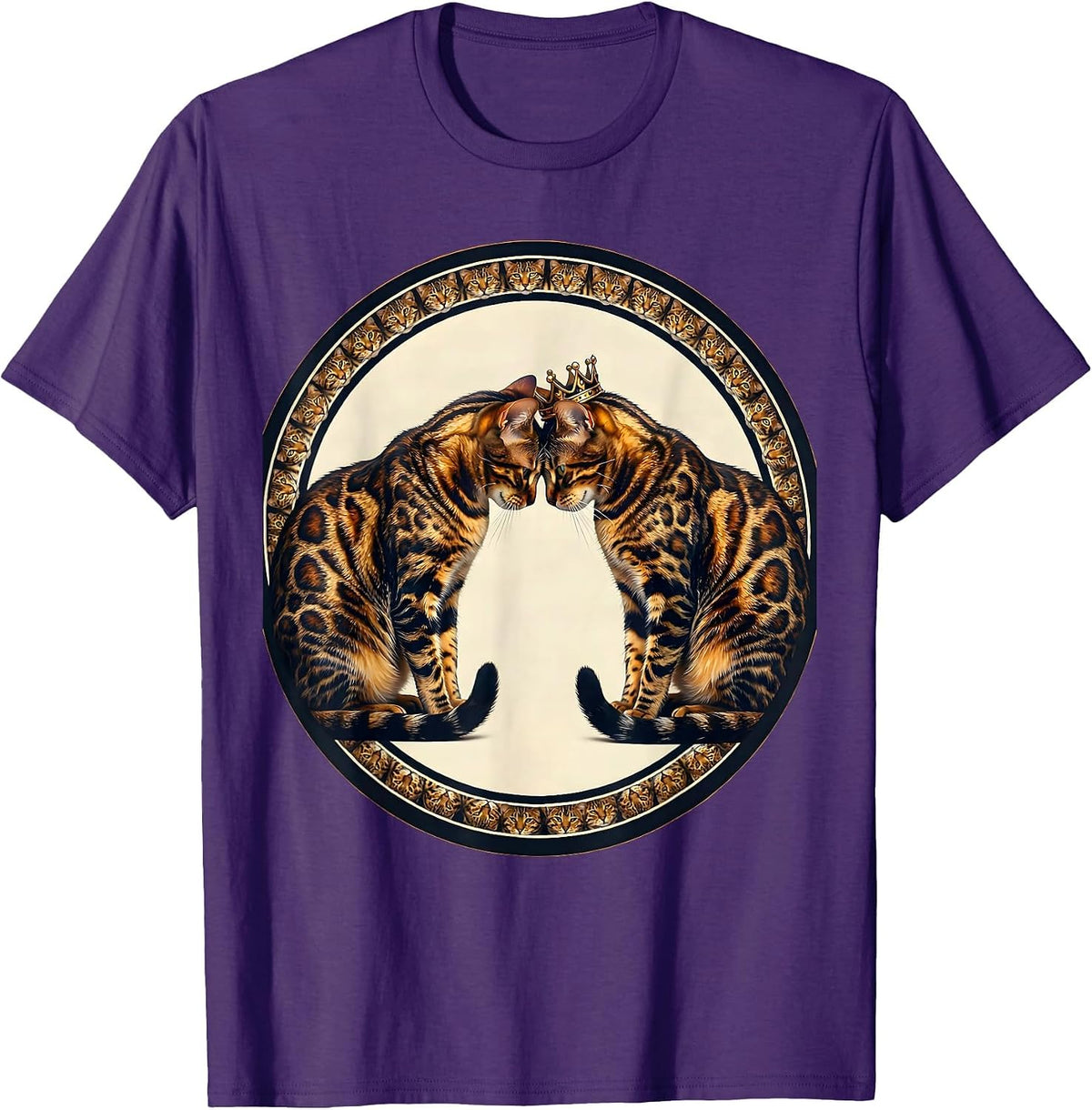 Men's Bengal Cat Lover Grooming Duo Illustration T-Shirt - Purple