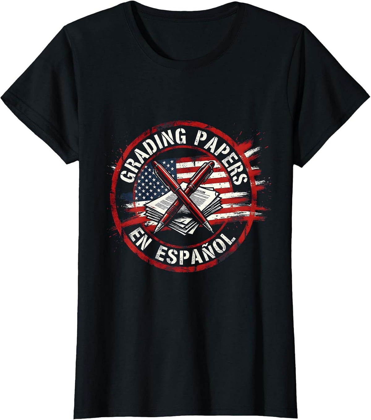 Grading Papers En Espanol Spanish Teacher Design T-Shirt - Black