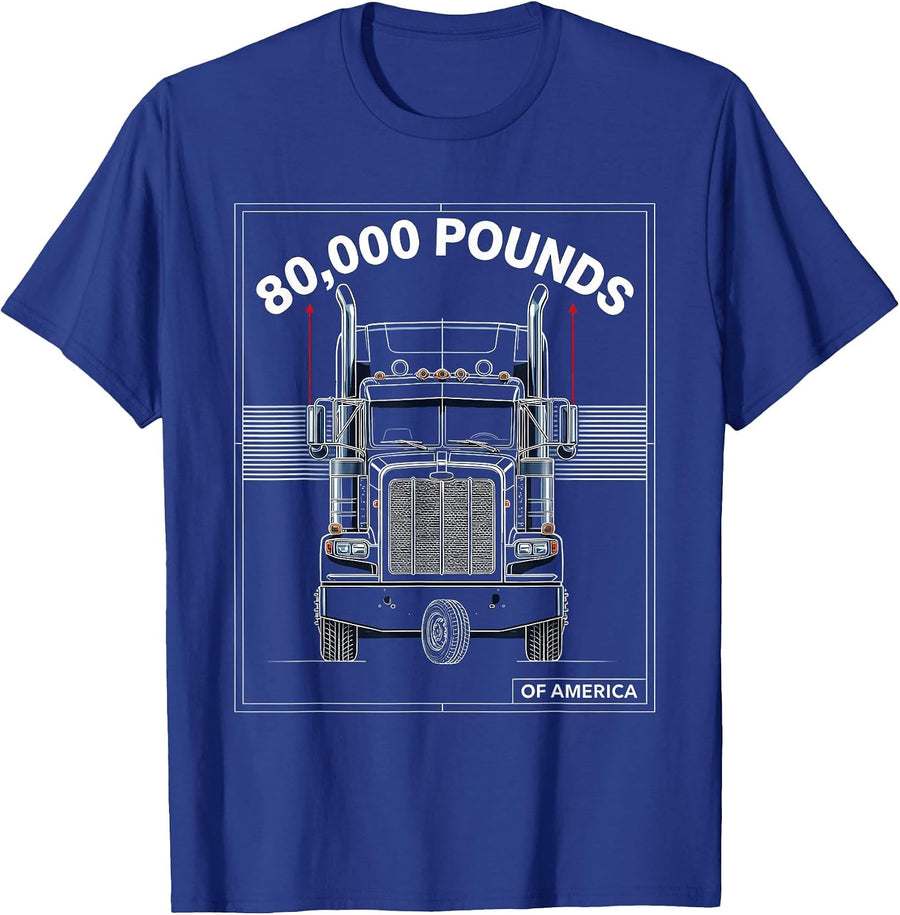 80,000 POUNDS OF AMERICA Patriotic Semi Truck Driver Trucker T-Shirt - Royal Blue