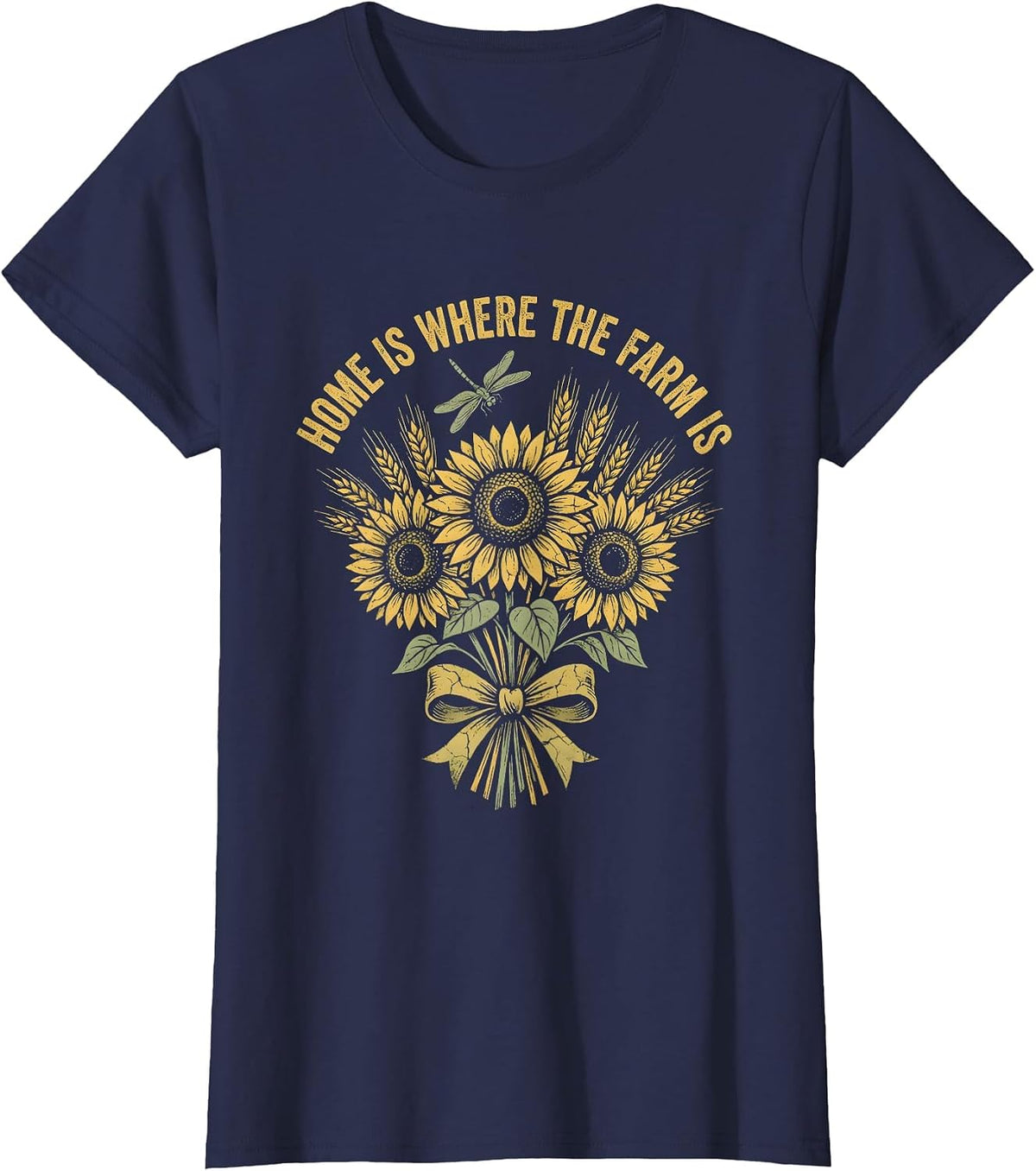 Women's Home Is Where The Farm Is Country Life Design T-Shirt - Navy Blue