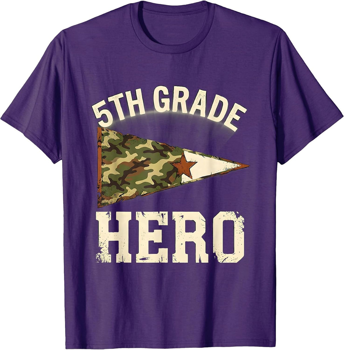 Men's 5th Grade Hero Distressed Camo Back To School Boy Teacher T-Shirt - Purple
