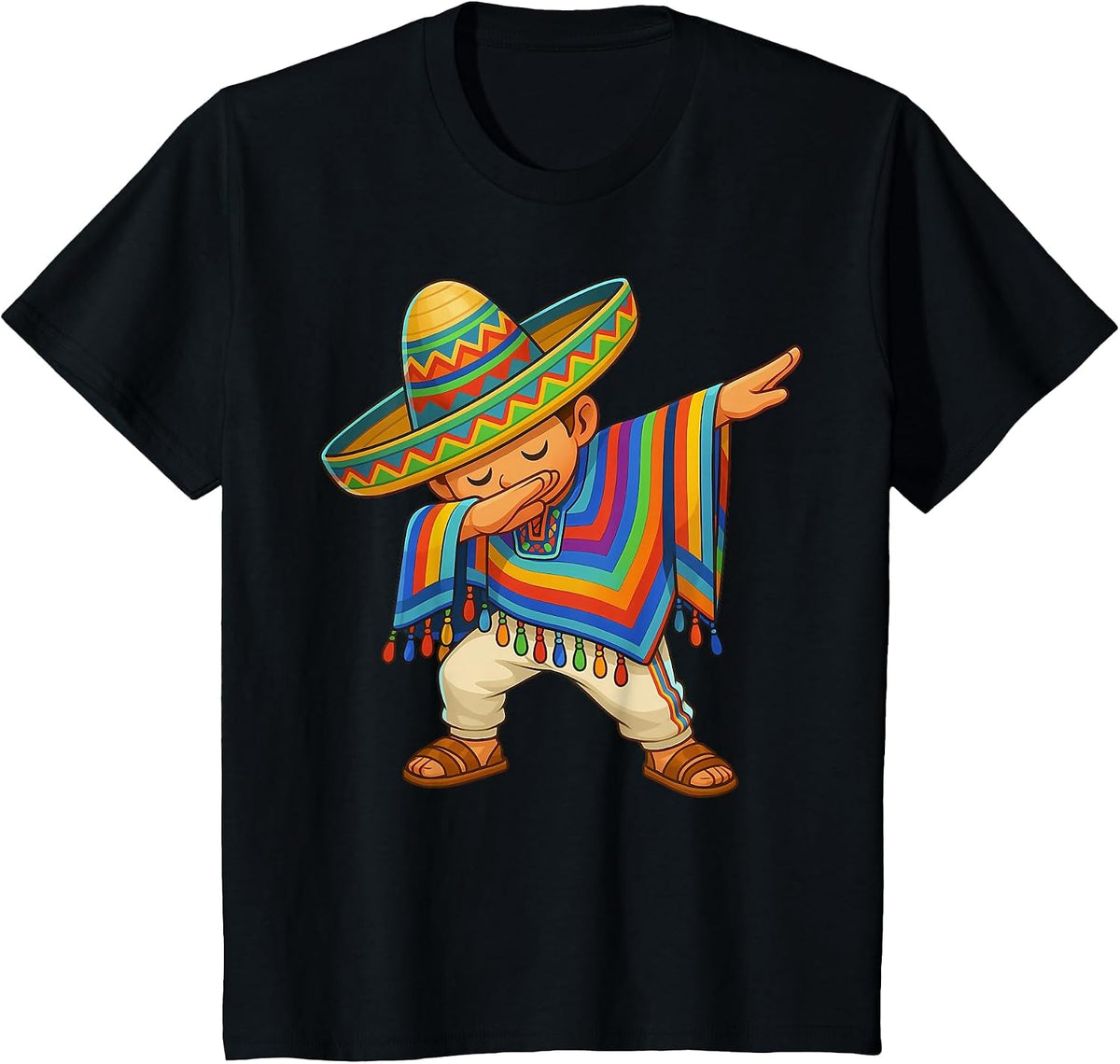 Happy Cinco De Mayo Mexican Boy Dabbing Poncho Party Kid T-Shirt - Black