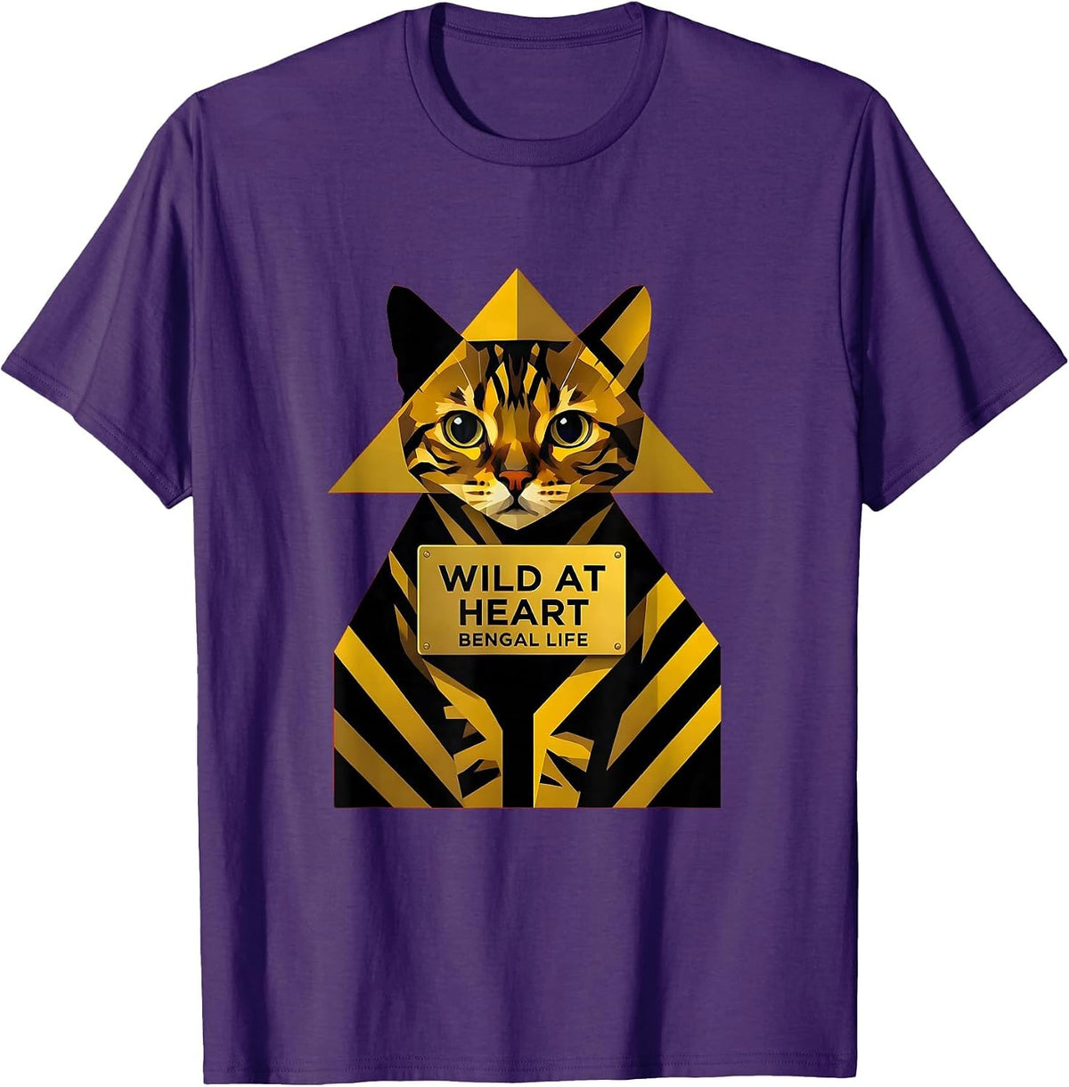 Men's Wild at Heart Bengal Cat Lover Design T-Shirt - Purple