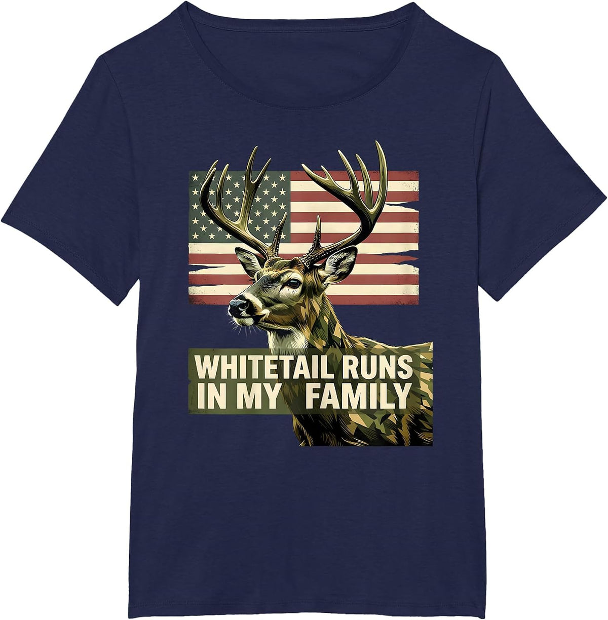 Women's Whitetail Runs In My Family Camo Deer Hunting Dad Gift T-Shirt - Navy Blue