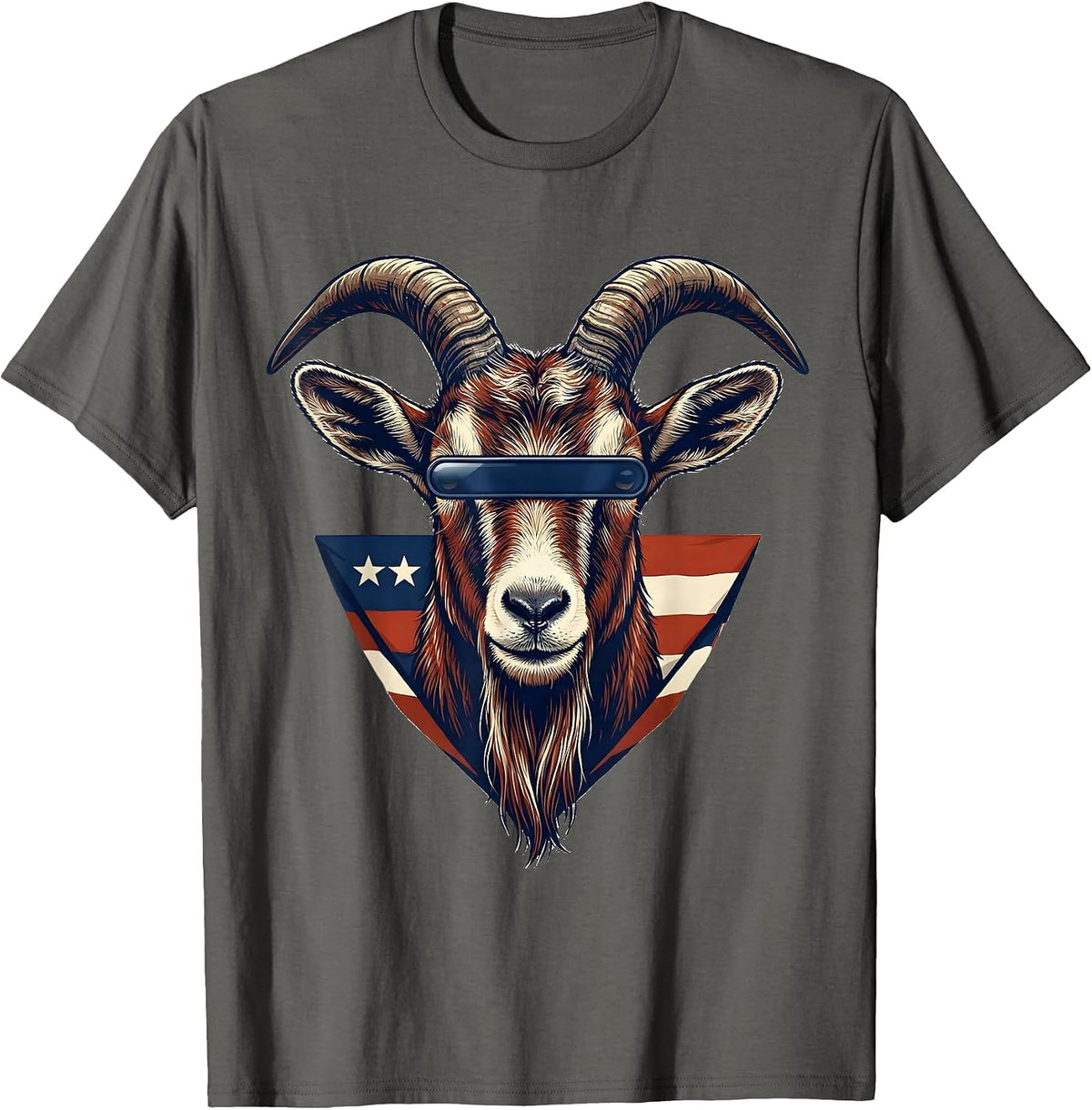 Men's Goat with Sunglasses Patriotic Animal Lover Humor T-Shirt - Asphalt Grey