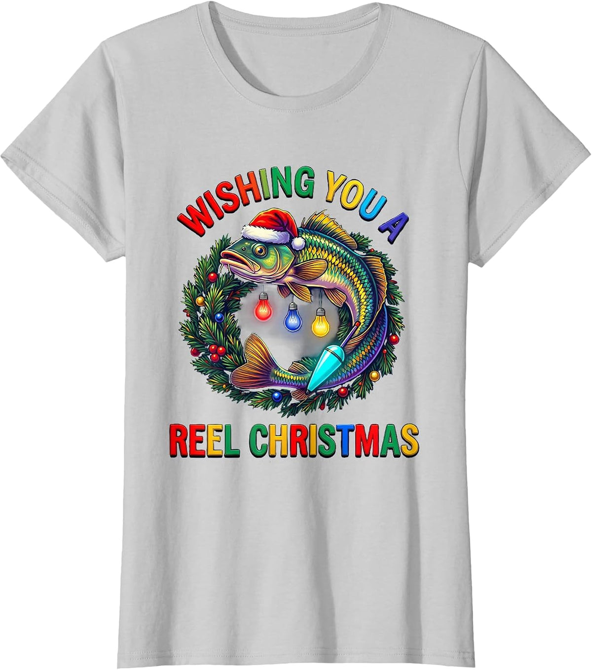 Wishing You a Reel Christmas Funny Fishing Christmas Humor T-Shirt - Silver Grey