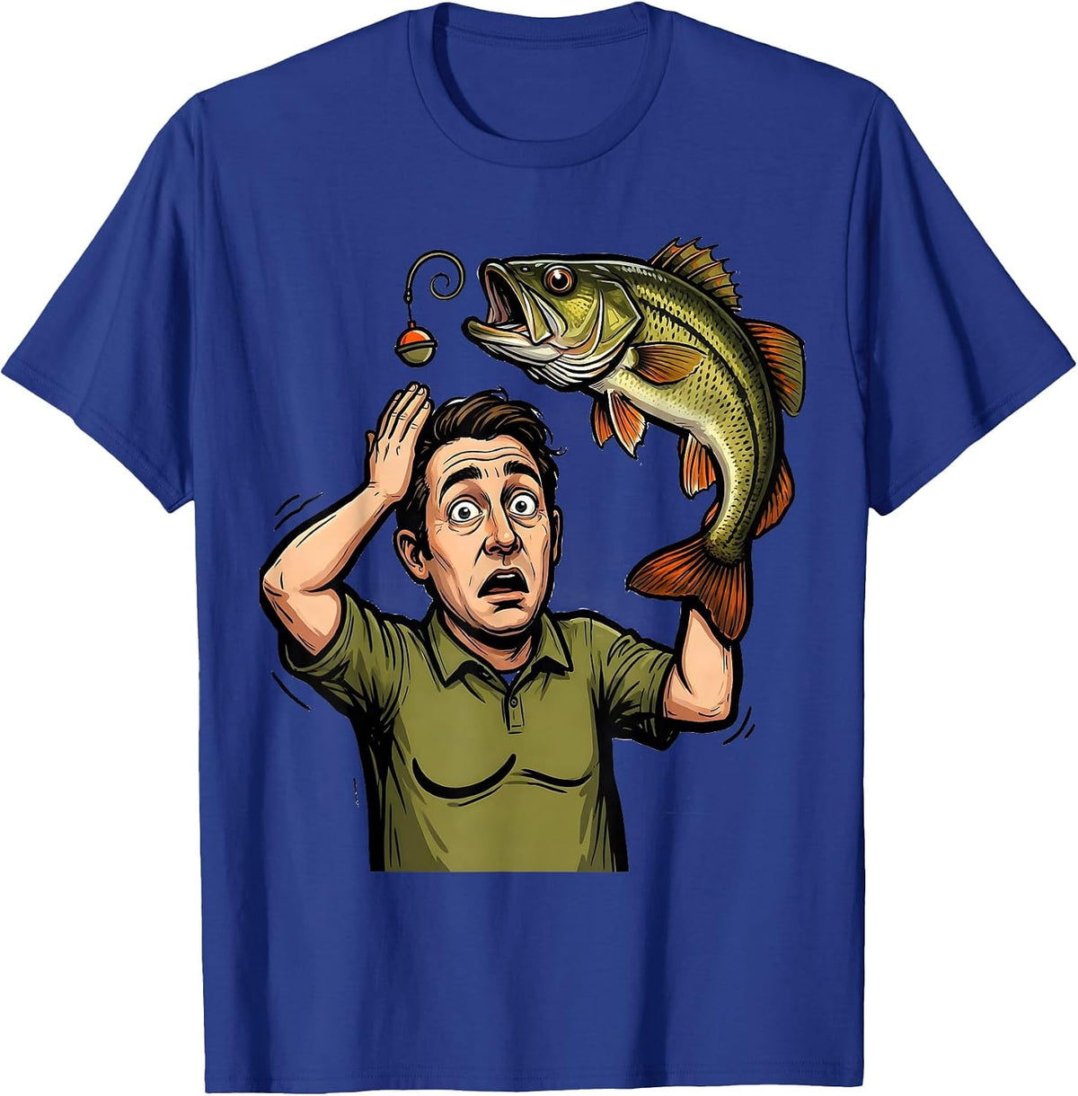 Men's Angler Shrugs Bass Question Mark Funny Fishing Humor T-Shirt - Royal Blue