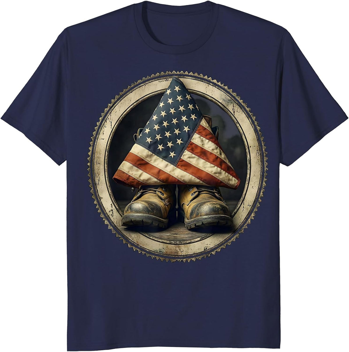 Sept 11 Memorial Folded Flag Firefighter Boots T-Shirt - Navy Blue