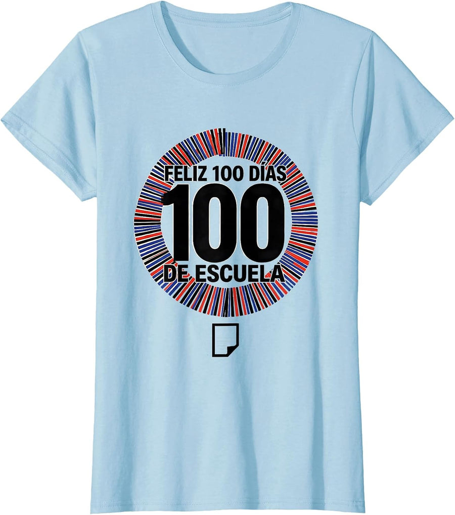Women's Feliz 100 días de escuela Geometric Spanish Teacher 100th T-Shirt - Baby Blue