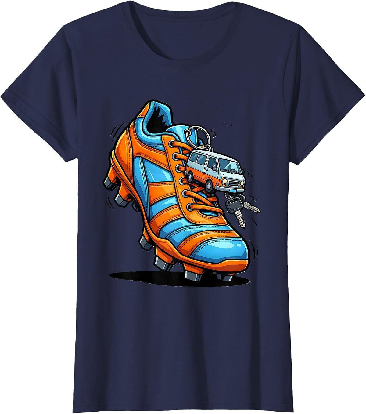 Women's Soccer Mom Minivan Keys Cleat Graphic T-Shirt - Navy Blue