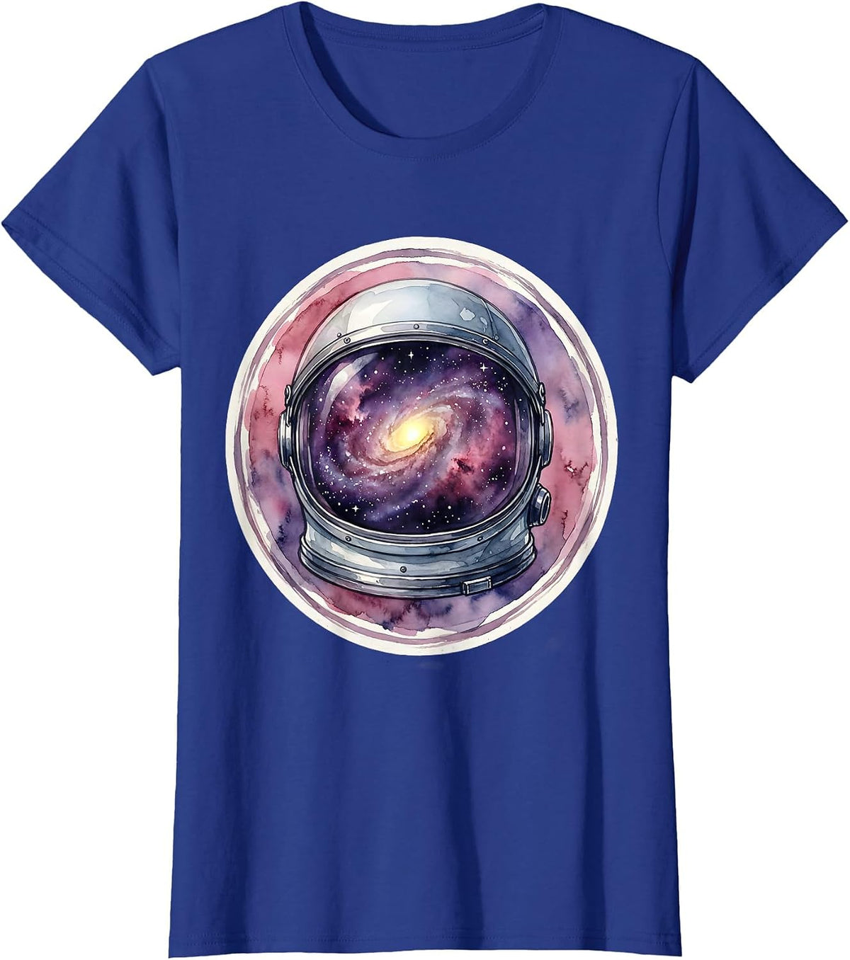 Women's Vintage Space Helmet Galaxy Reflection Design T-Shirt - Royal Blue