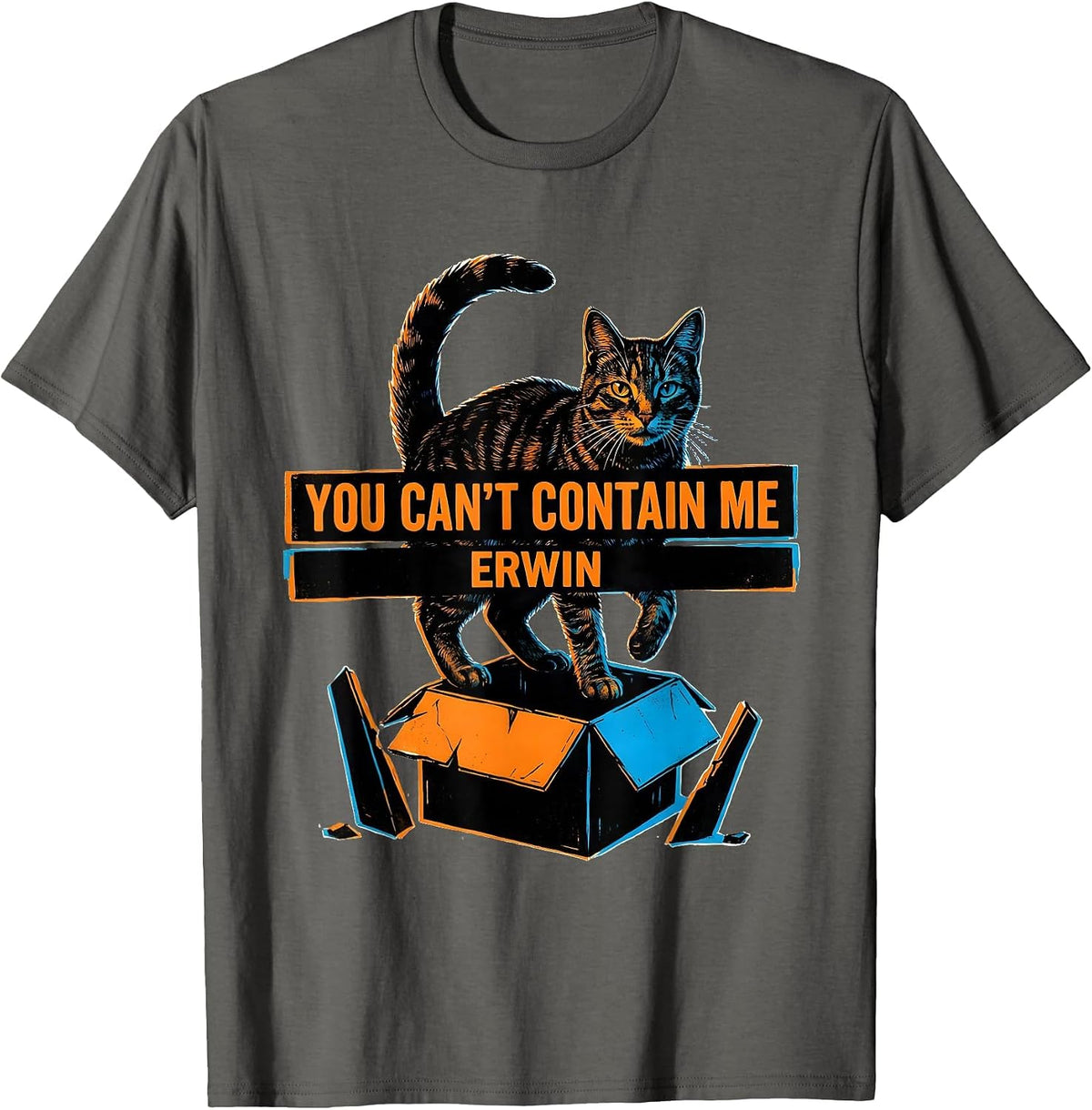 You Can't Contain Me Erwin Funny Quantum Physics Cat Lover T-Shirt - Asphalt Grey