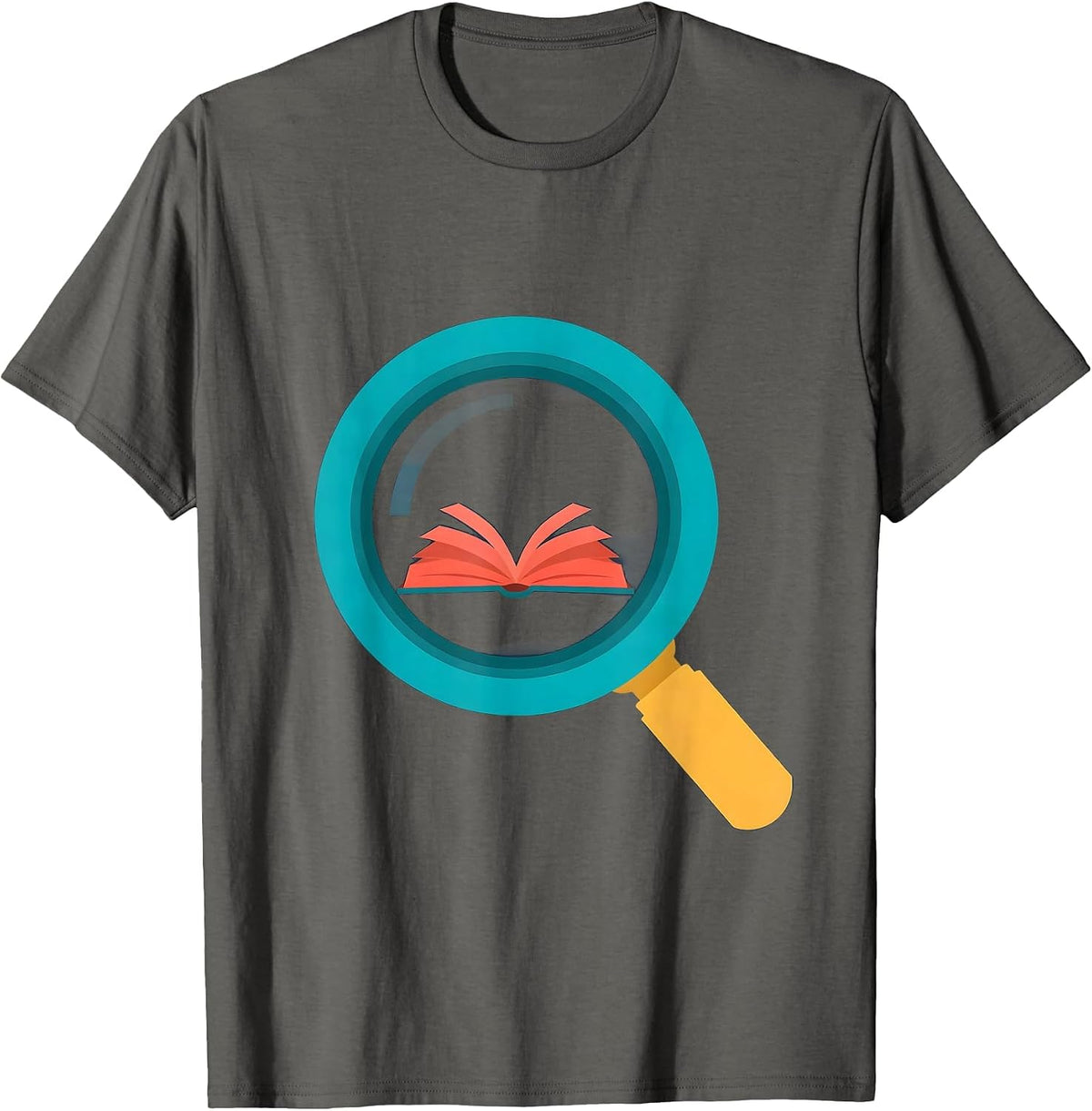 Men's 4th Grade Teacher Magnifying Glass Book Design T-Shirt - Asphalt Grey