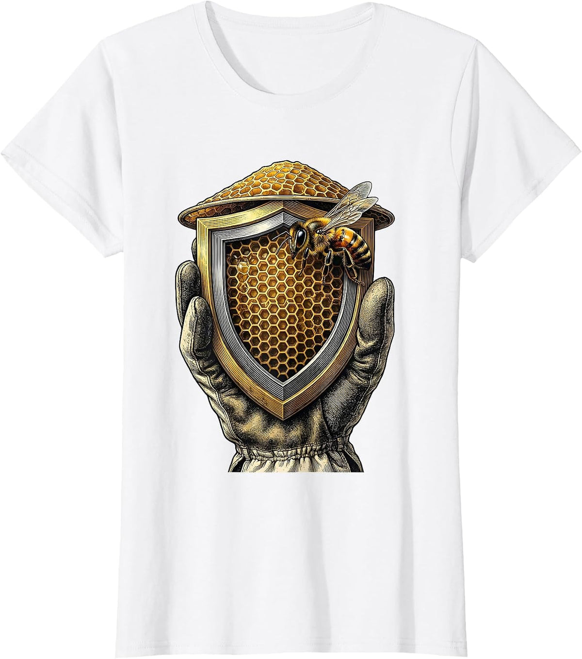 Women's Sealed Shield Beekeeper Honey Frame Emblem T-Shirt - White