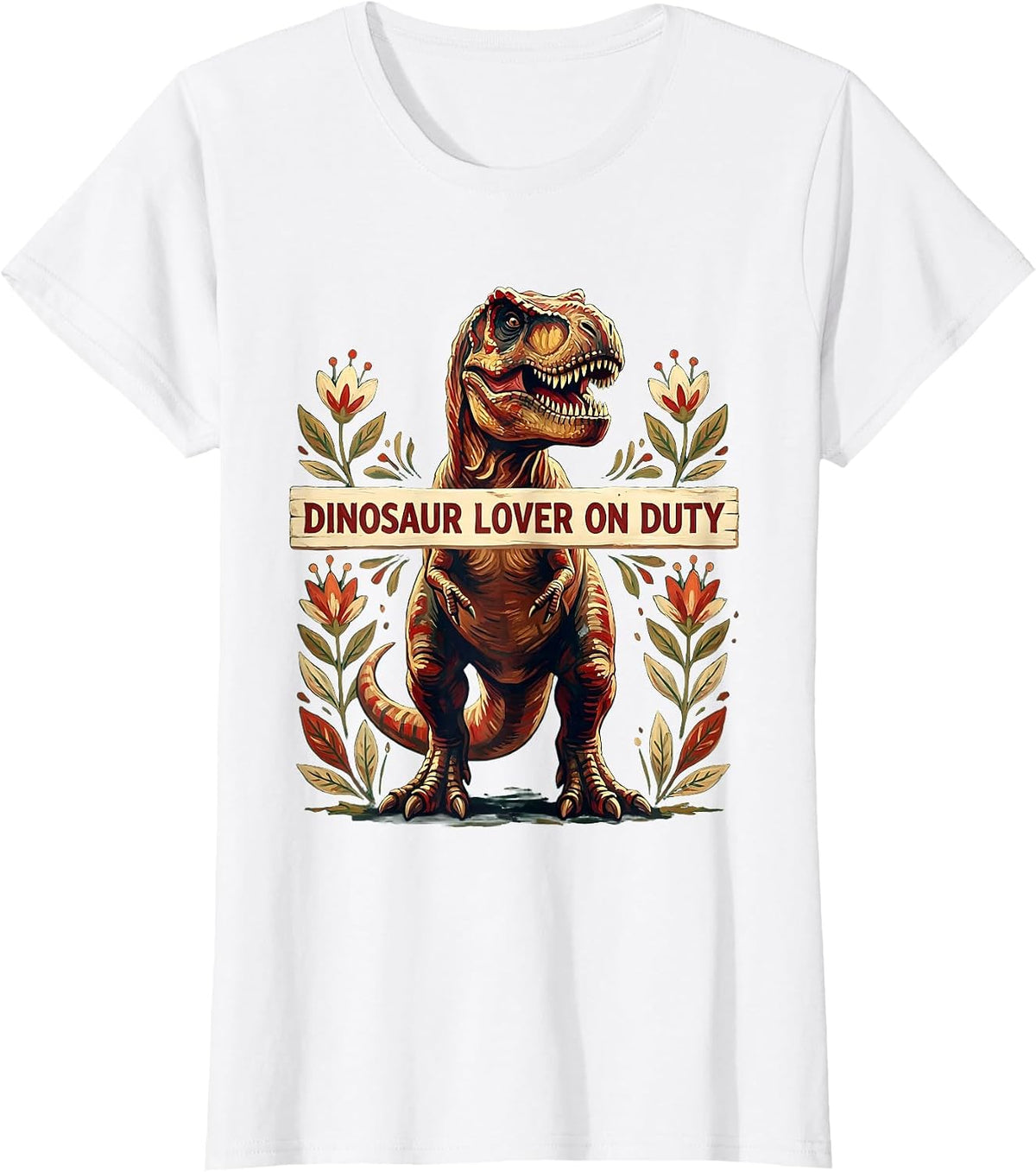 Dinosaur Lover On Duty T-Rex Graphic Design T-Shirt - White