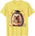 Men's Cute Hedgehog Teacher Gold Stars Illustration T-Shirt - Lemon Yellow