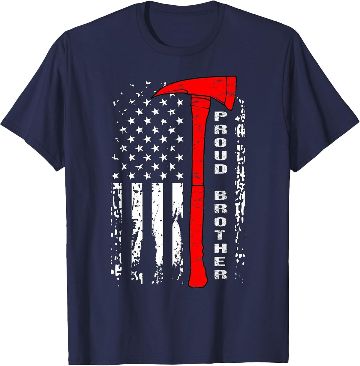 Firefighter Brother Shirt Proud Brother of Brave Firefighter T-Shirt - Navy Blue