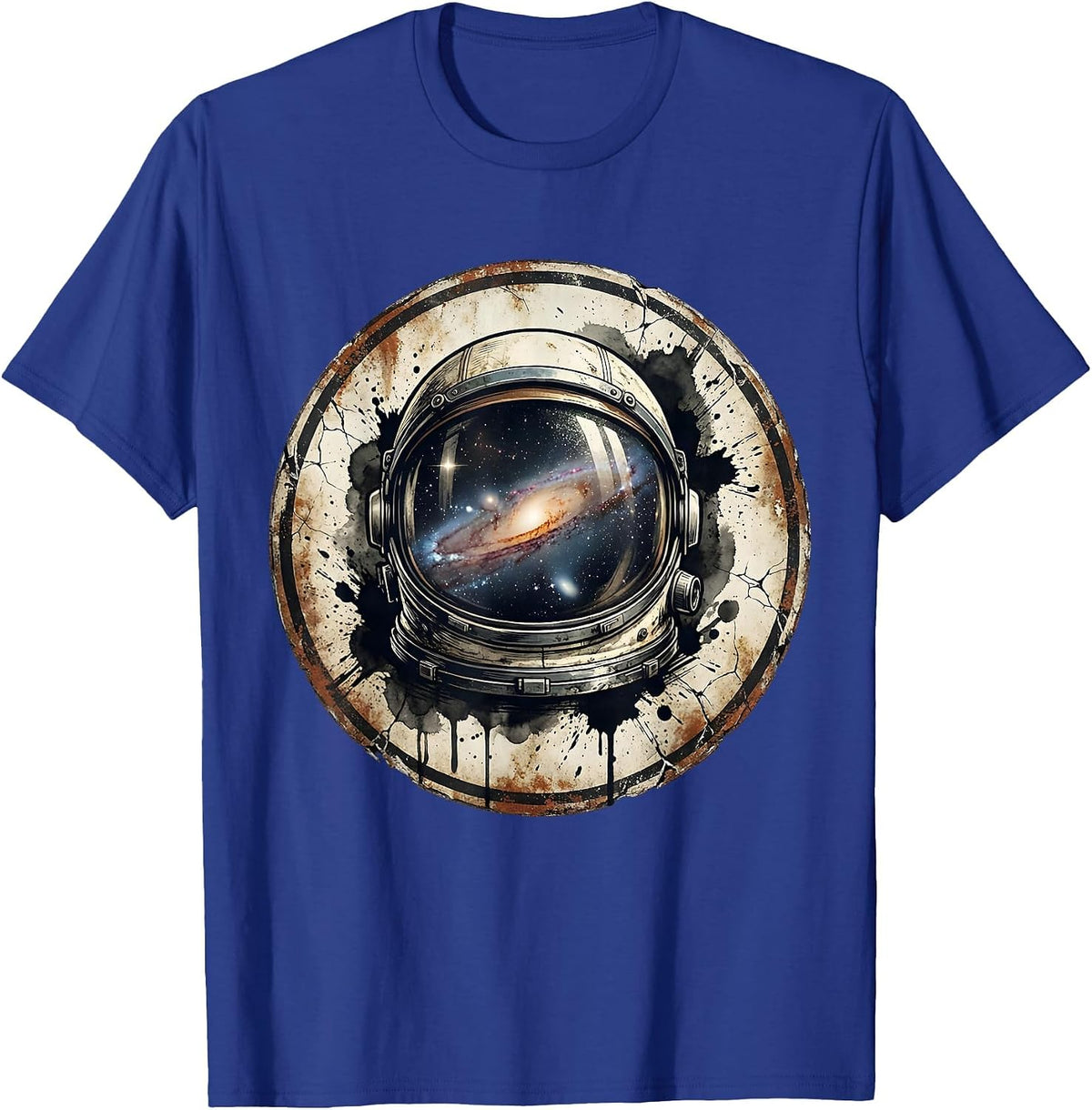 Retro Space Helmet Galaxy Reflection Design T-Shirt - Royal Blue