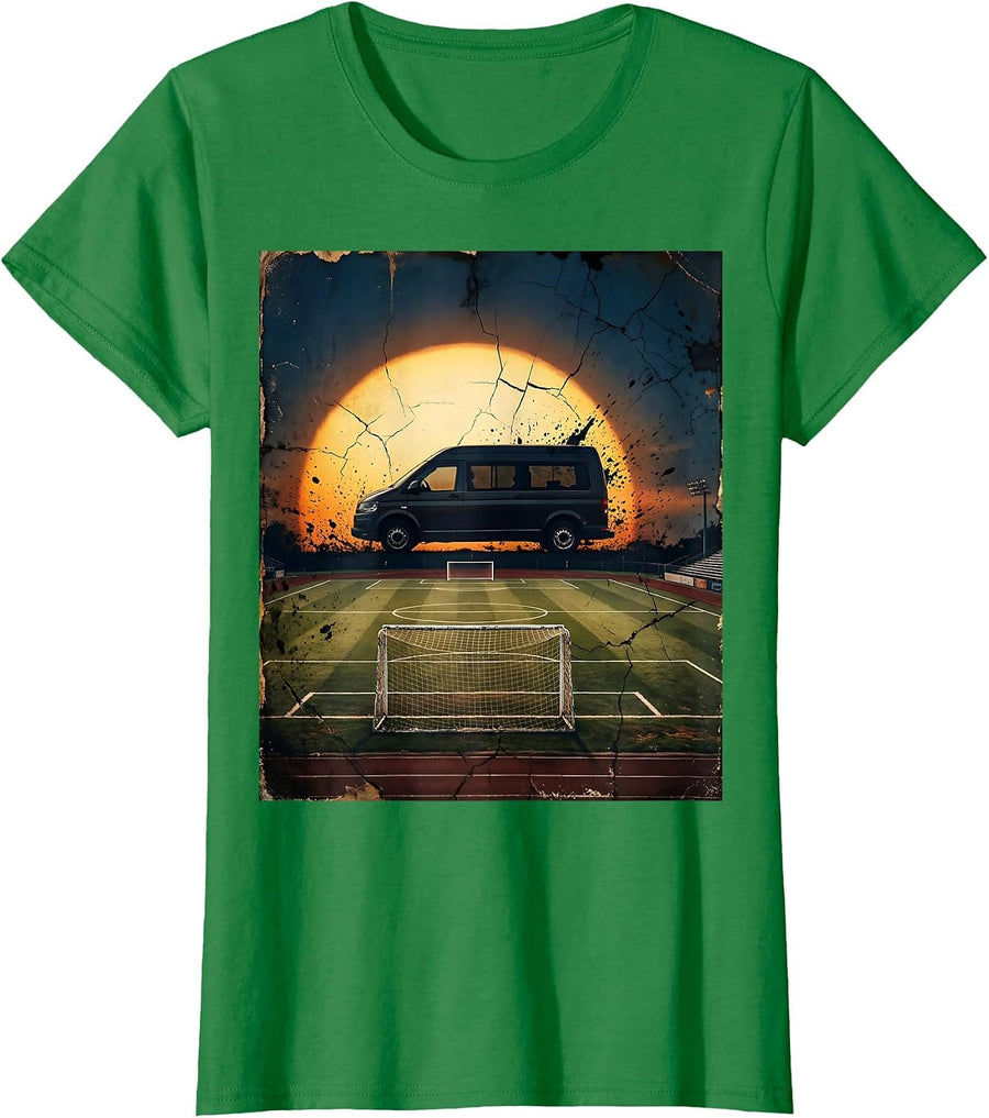 Women's Soccer Mom Minivan Sunset Silhouette Design T-Shirt - Kelly Green