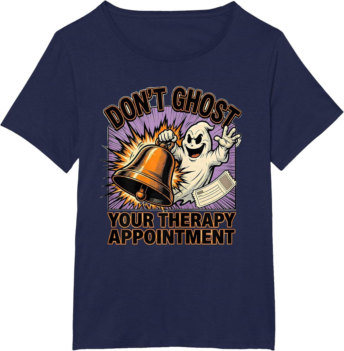 Women's Don't Ghost Your Therapy Appointment Comic Book Ghost T-Shirt - Navy Blue