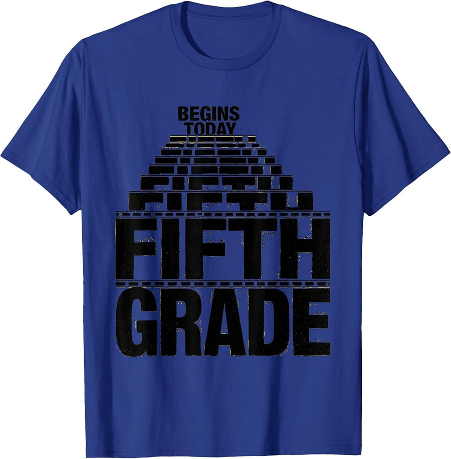 Fifth Grade Begins Today Retro Pennant Flag Back to School T-Shirt - Royal Blue
