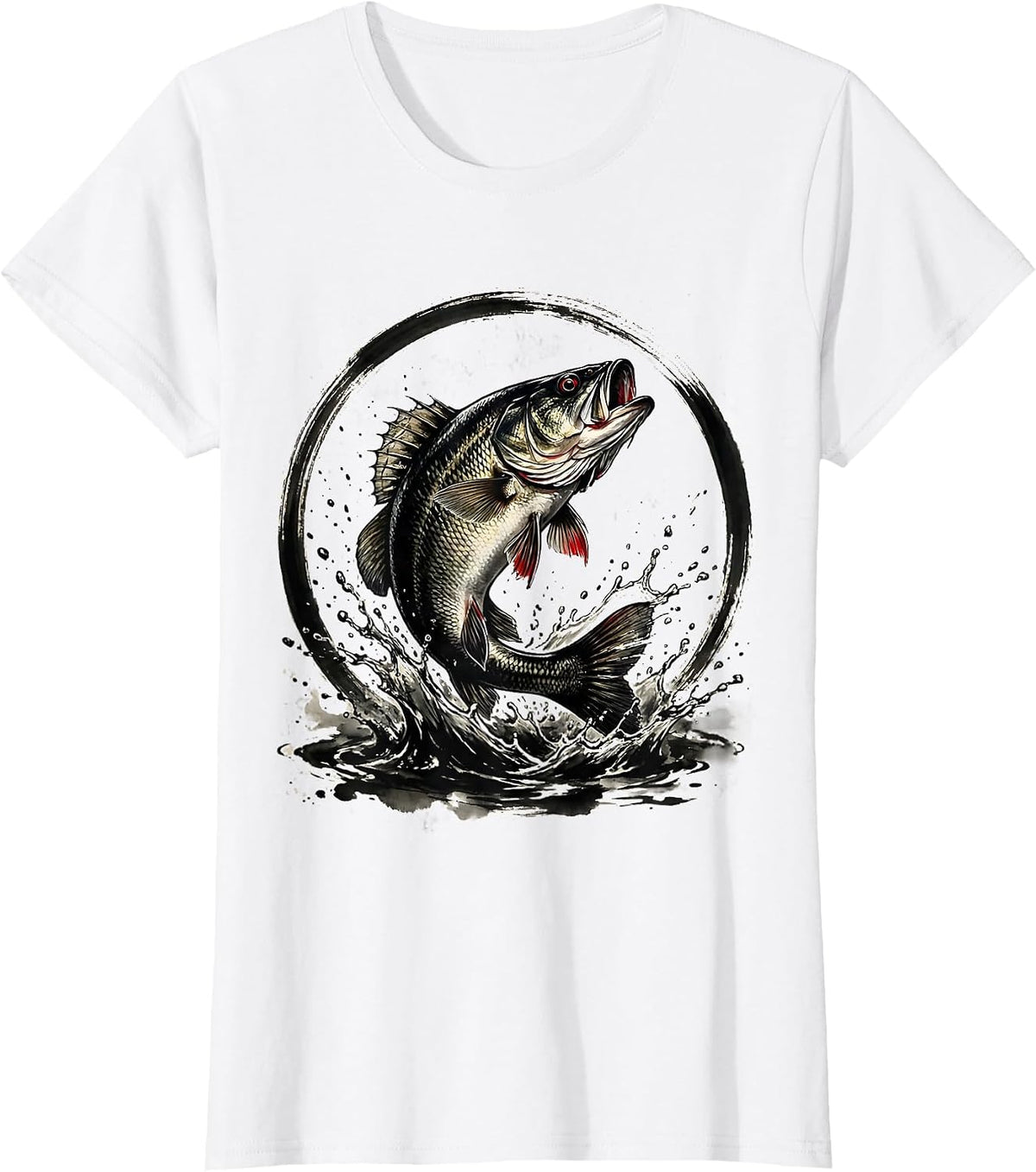 Women's Largemouth Bass Leaping From Water Graphic T-Shirt - White