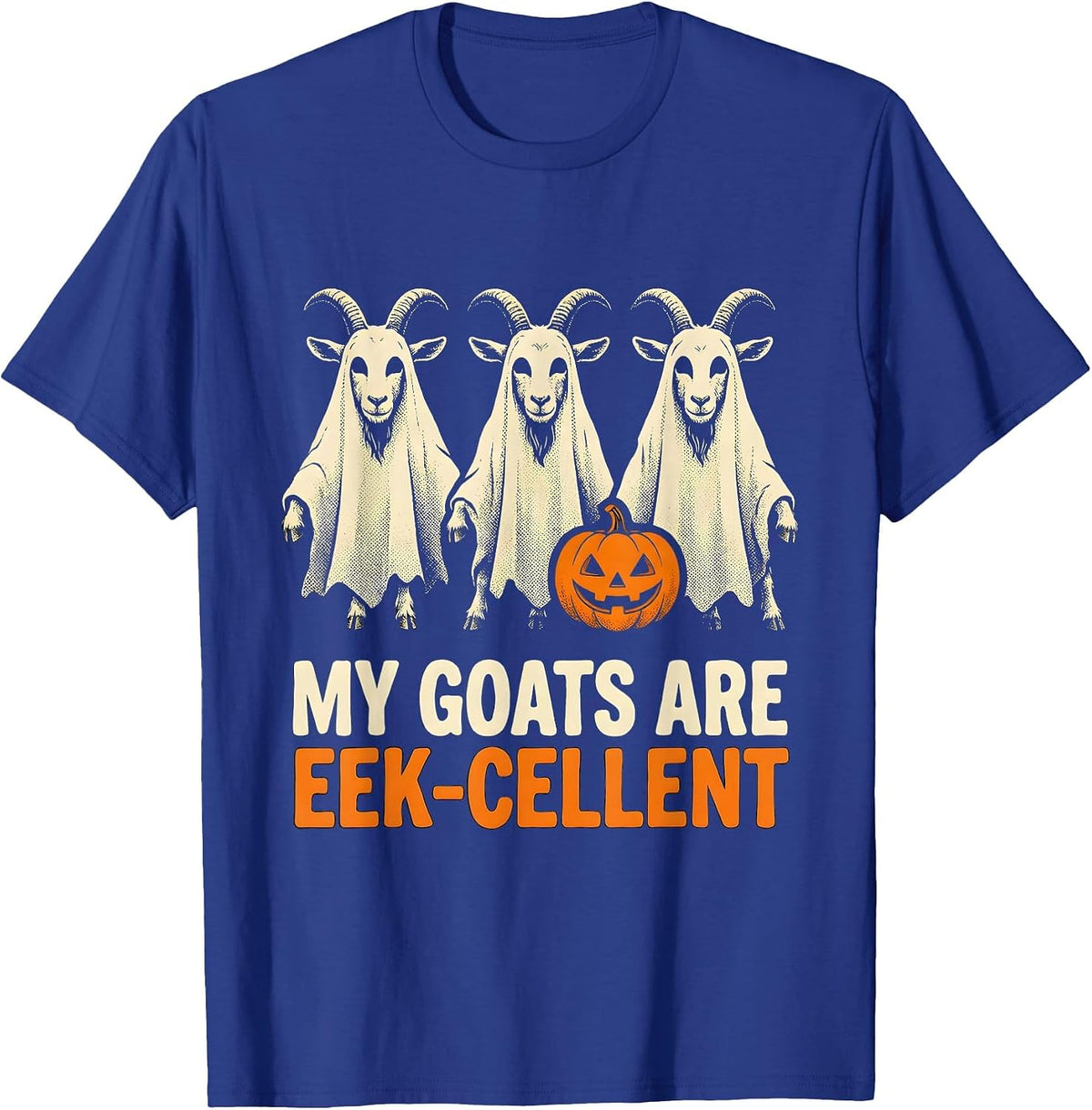 My Goats Are Eek-cellent Funny Goat Ghost Halloween Farm T-Shirt - Royal Blue