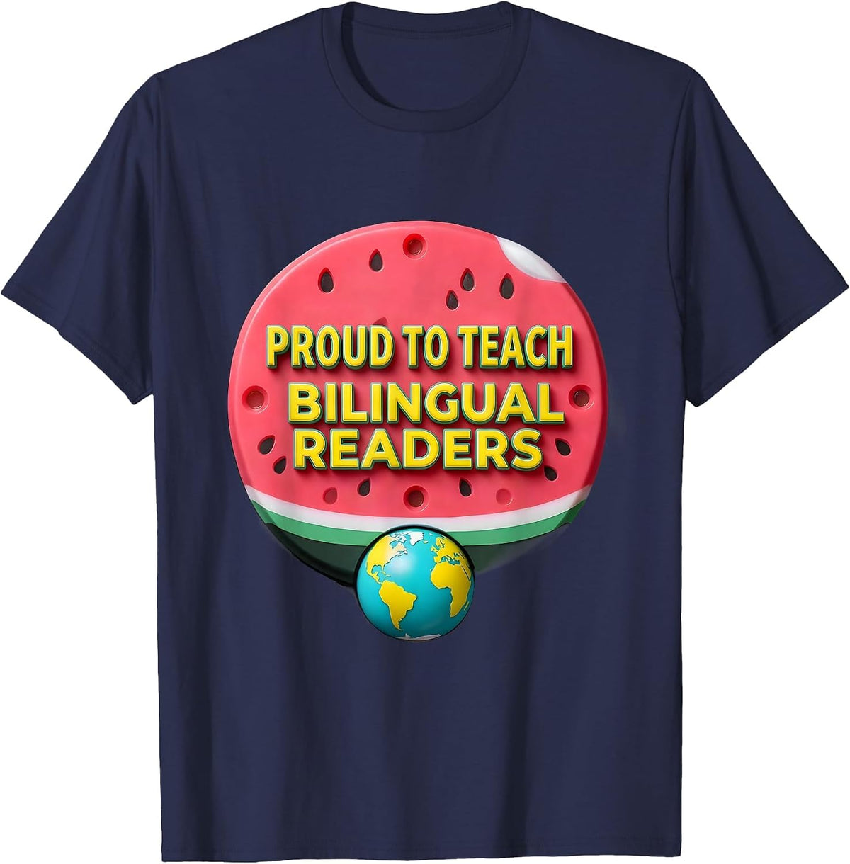 Men's Proud To Teach Bilingual Readers Funny Spanish Teacher T-Shirt - Navy Blue