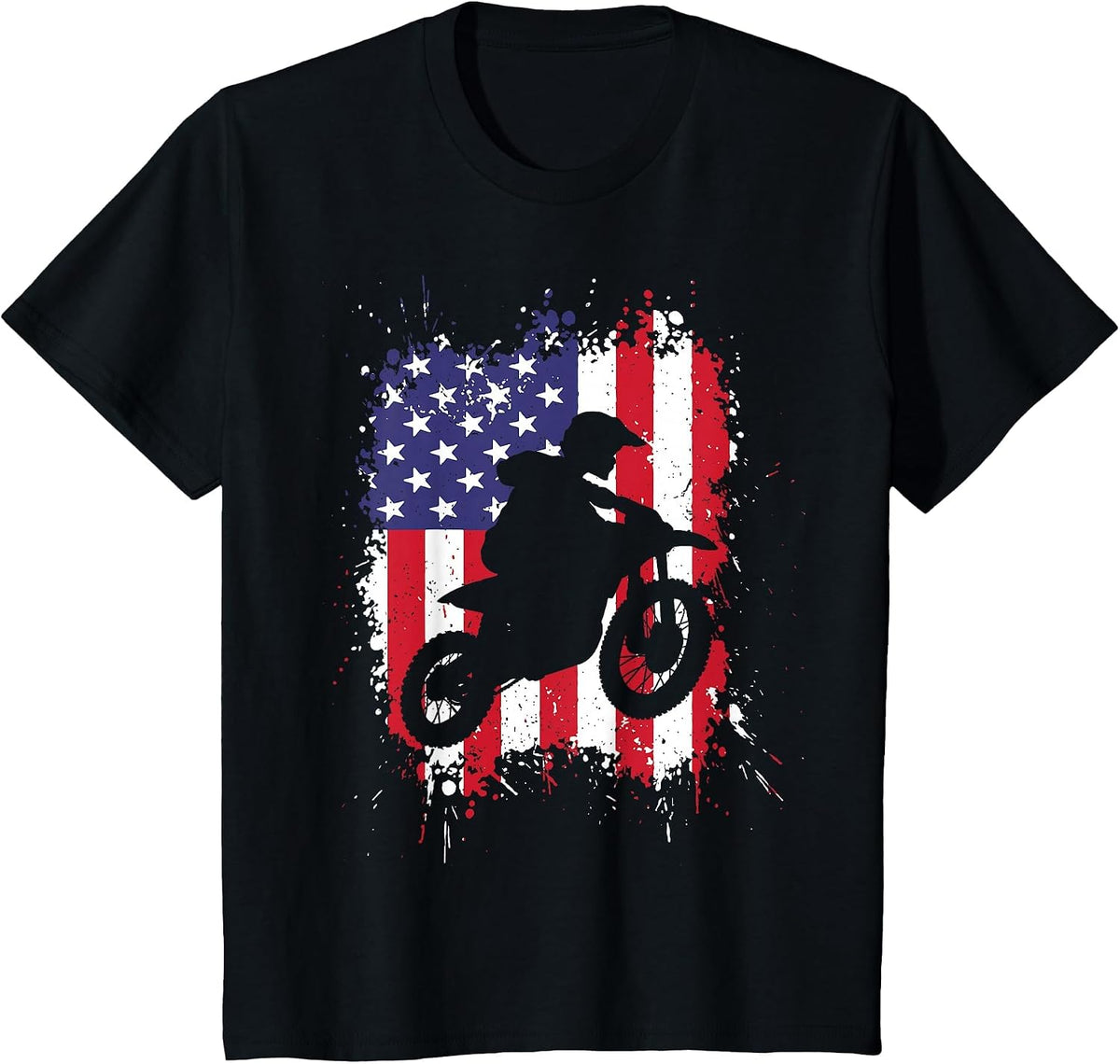 Best Dirt Bike for Men Boys Dirtbike Racing US Flag Biker T-Shirt - Black