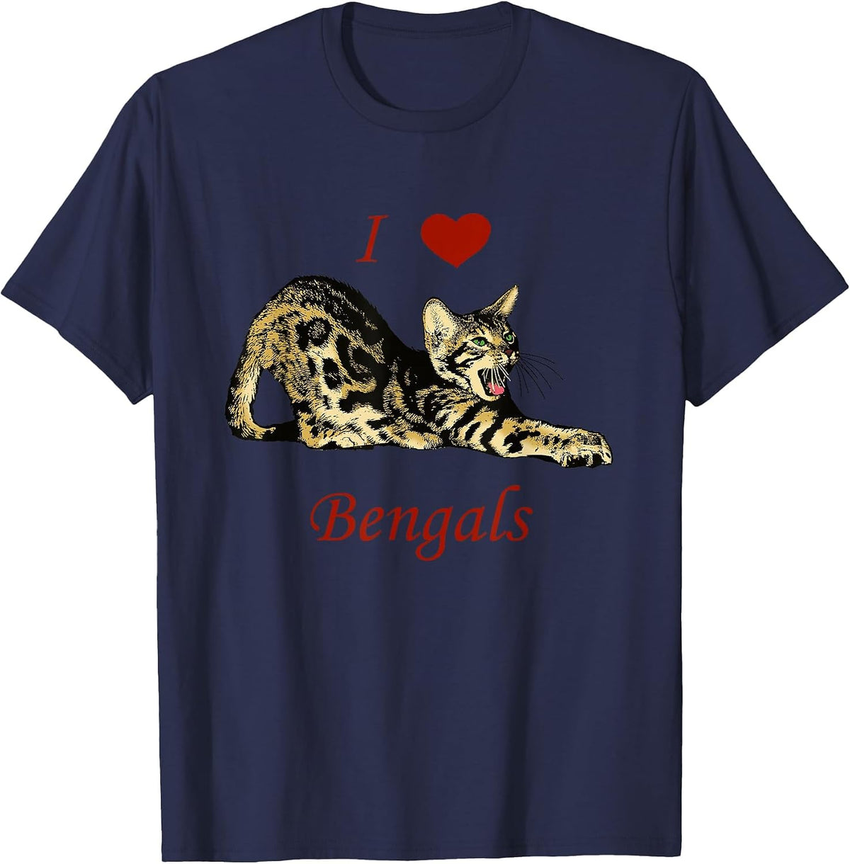 I Love (Heart) Bengals - Domestic Bengal Cat - Kitten - Cats T-Shirt - Navy Blue