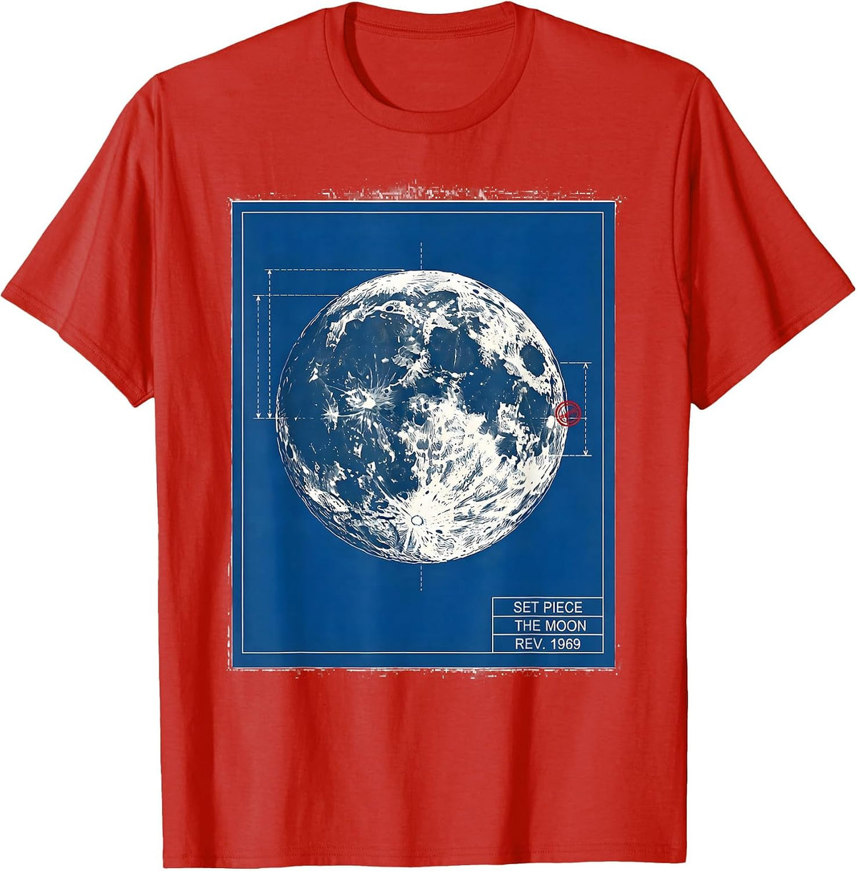 Men's Set Piece The Moon Rev 1969 Technical Blueprint Astronomy T-Shirt - Red