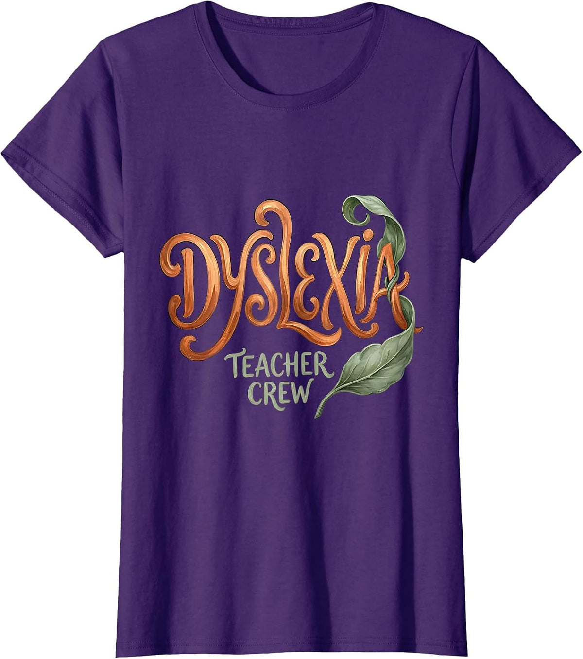 Women's Dyslexia Teacher Crew Boho Typography Dyslexia Awareness T-Shirt - Purple