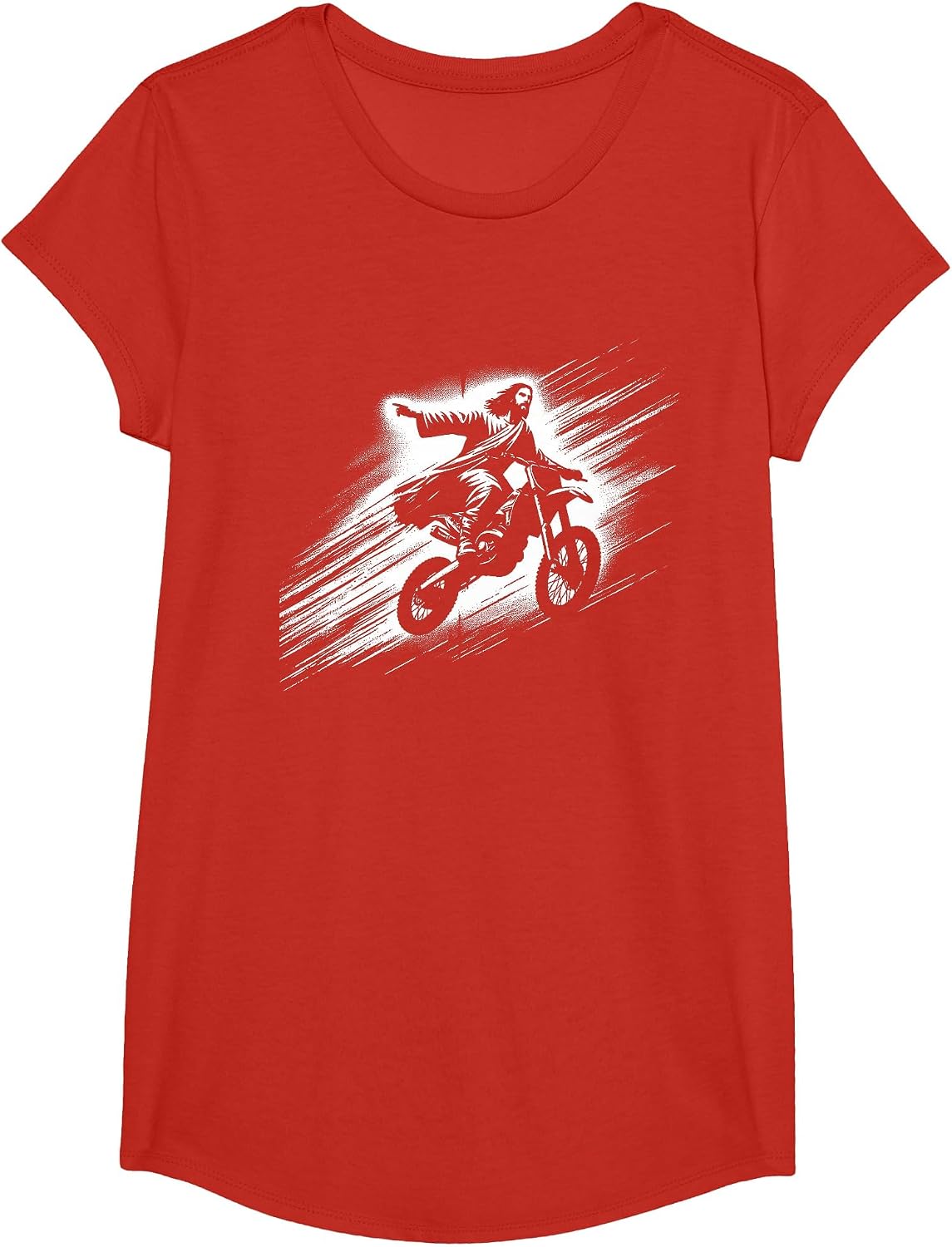 Jesus On Dirt Bike - Funny Christian Motorcycle Lover T-Shirt - Girls Red