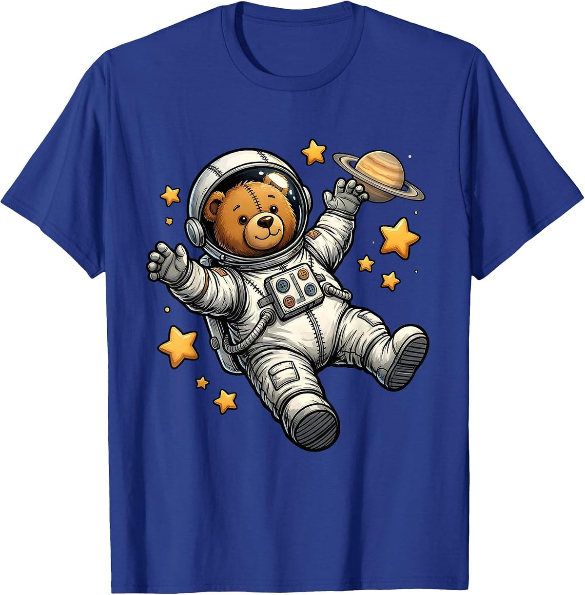 Teddy Bear Astronaut Floating in Outer Space T-Shirt - Royal Blue