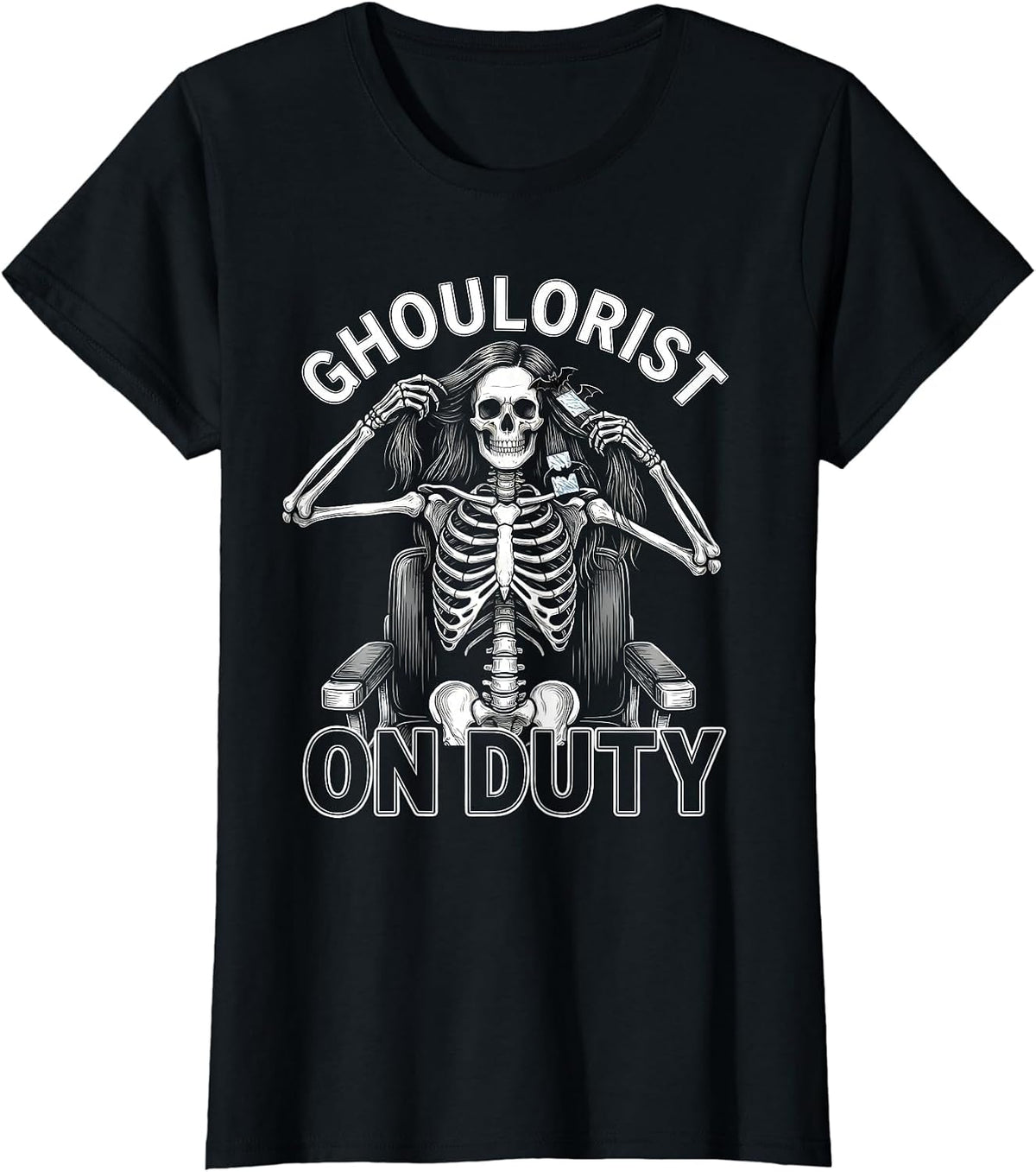 Women's Ghoulorist On Duty Funny Skeleton Hairstylist Halloween T-Shirt - Black