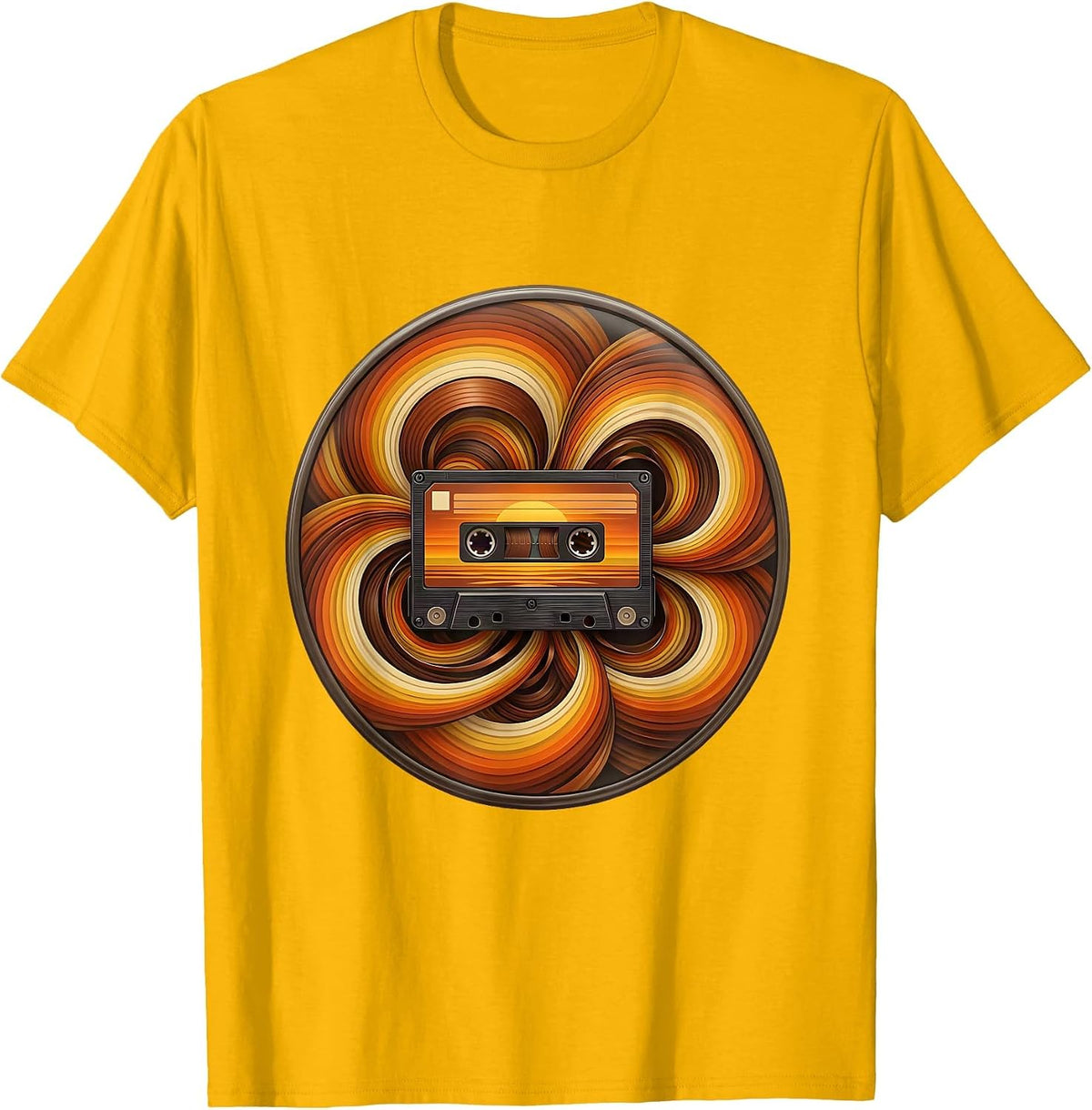 Cassette Storm Rock and Roll Wind Art Design T-Shirt - Golden Yellow