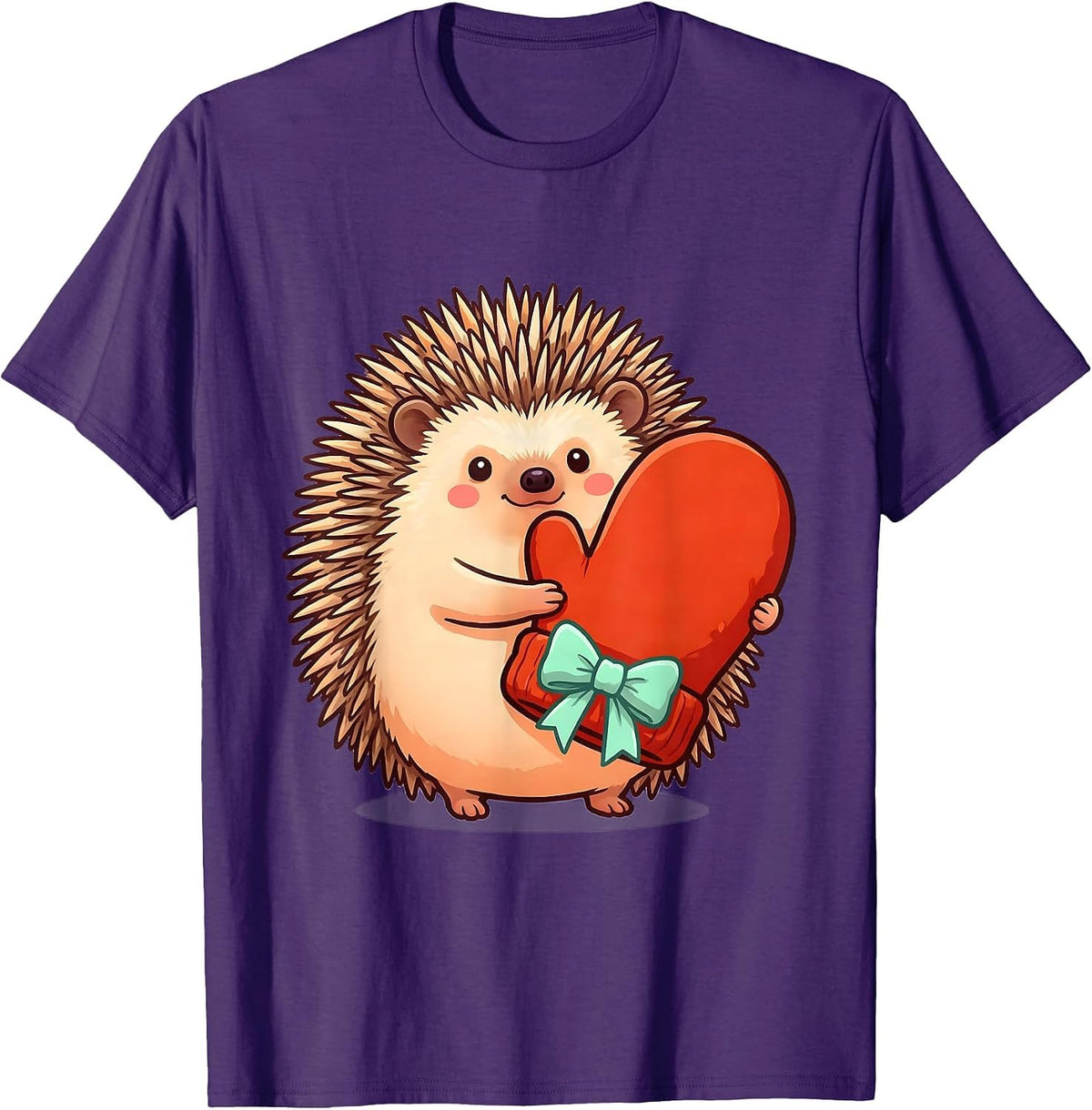 Hedgehog Hugging Christmas Mitten Cute Kawaii Animal Lover T-Shirt - Purple
