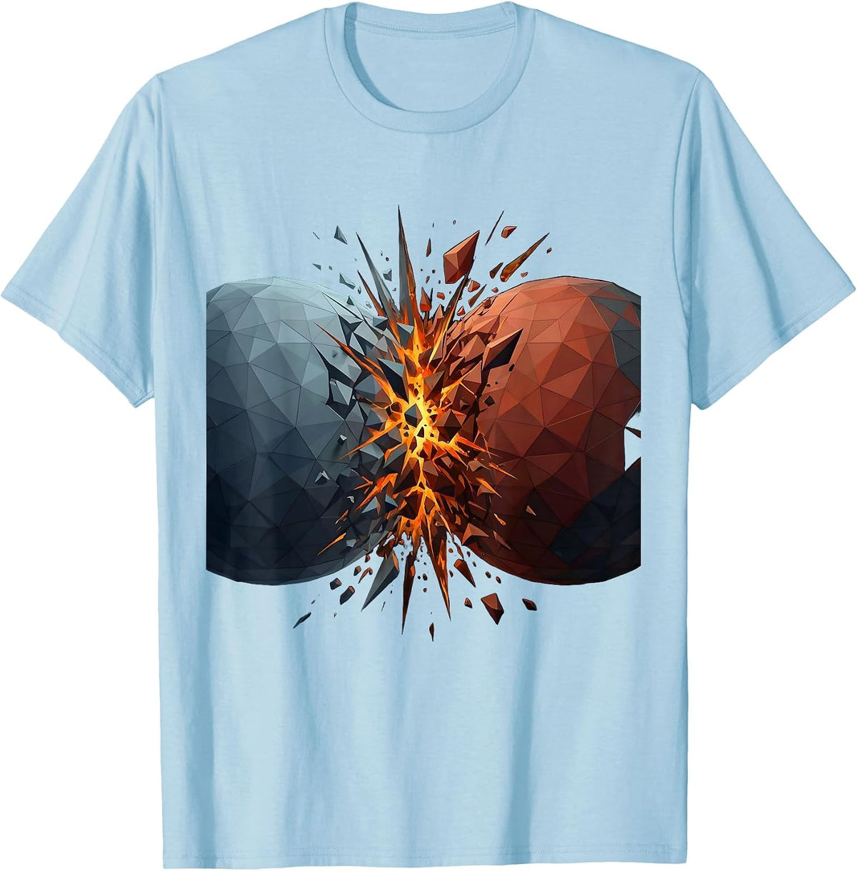 Men's Two Planets Colliding Fiery Explosion Cosmic Art T-Shirt - Baby Blue